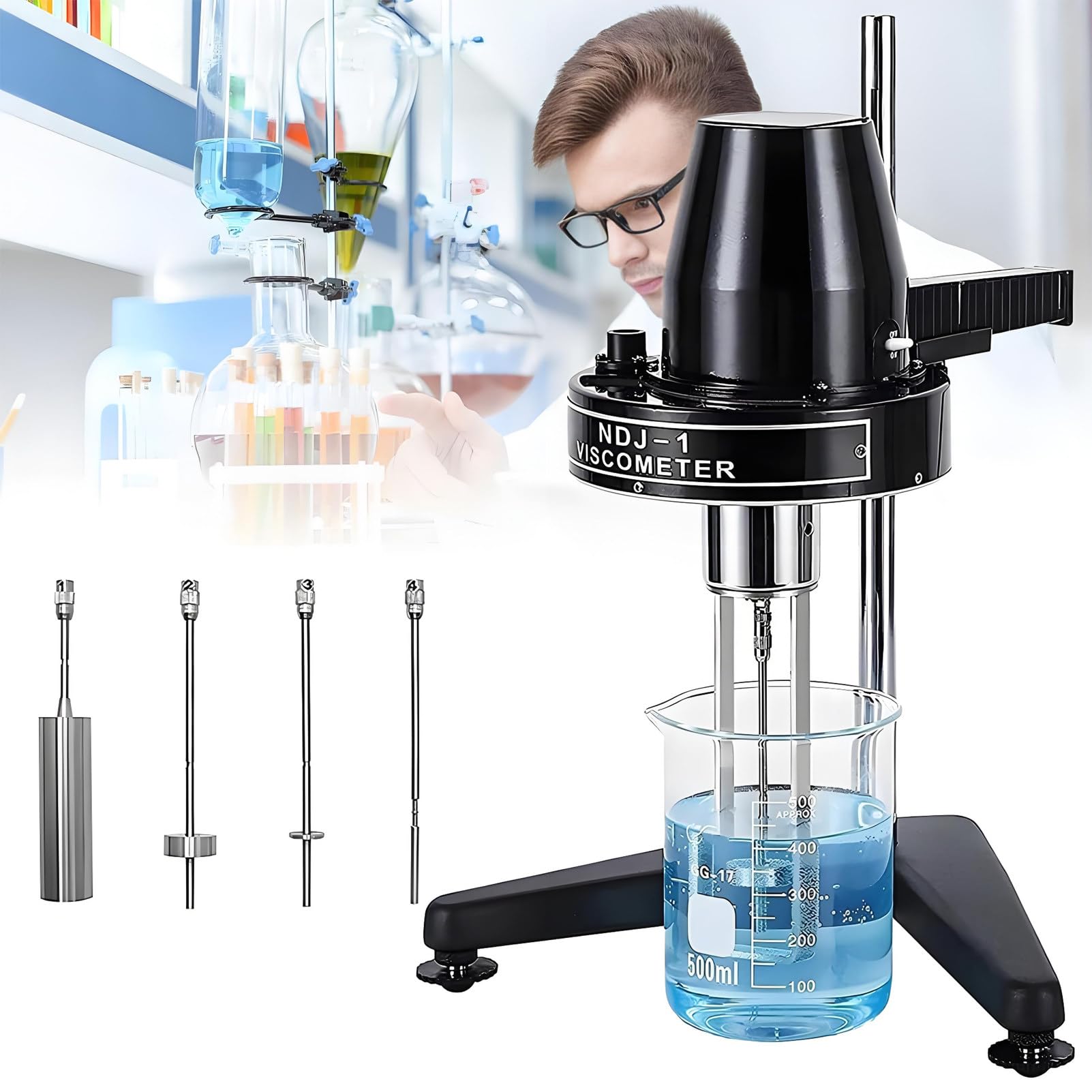 Viscosímetro rotacional con 4 rotores y 4 velocidades (60/30/12/6 rpm), medidor de viscosidad tipo puntero 10-100.000 cP para cosméticos y grasa