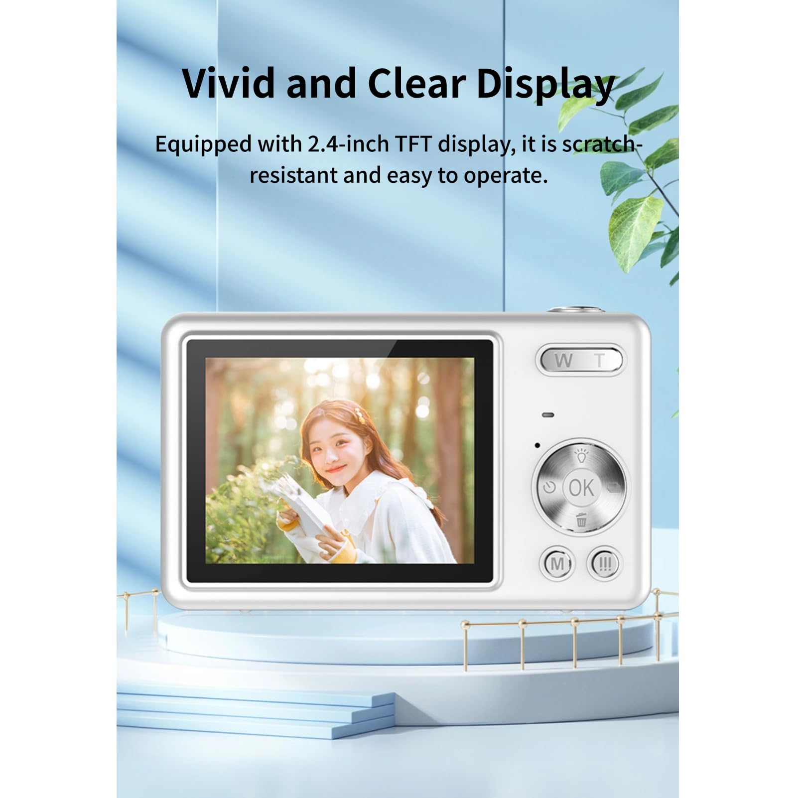 Fotocamera Digitale con Schermo TFT da 2,4 Pollici, Fotocamera da 12 MP 1080P, Fotocamera Digitale Punta e Scatta con Zoom 16X Anti-vibrazione, Fotocamera Compatta per Vlogging