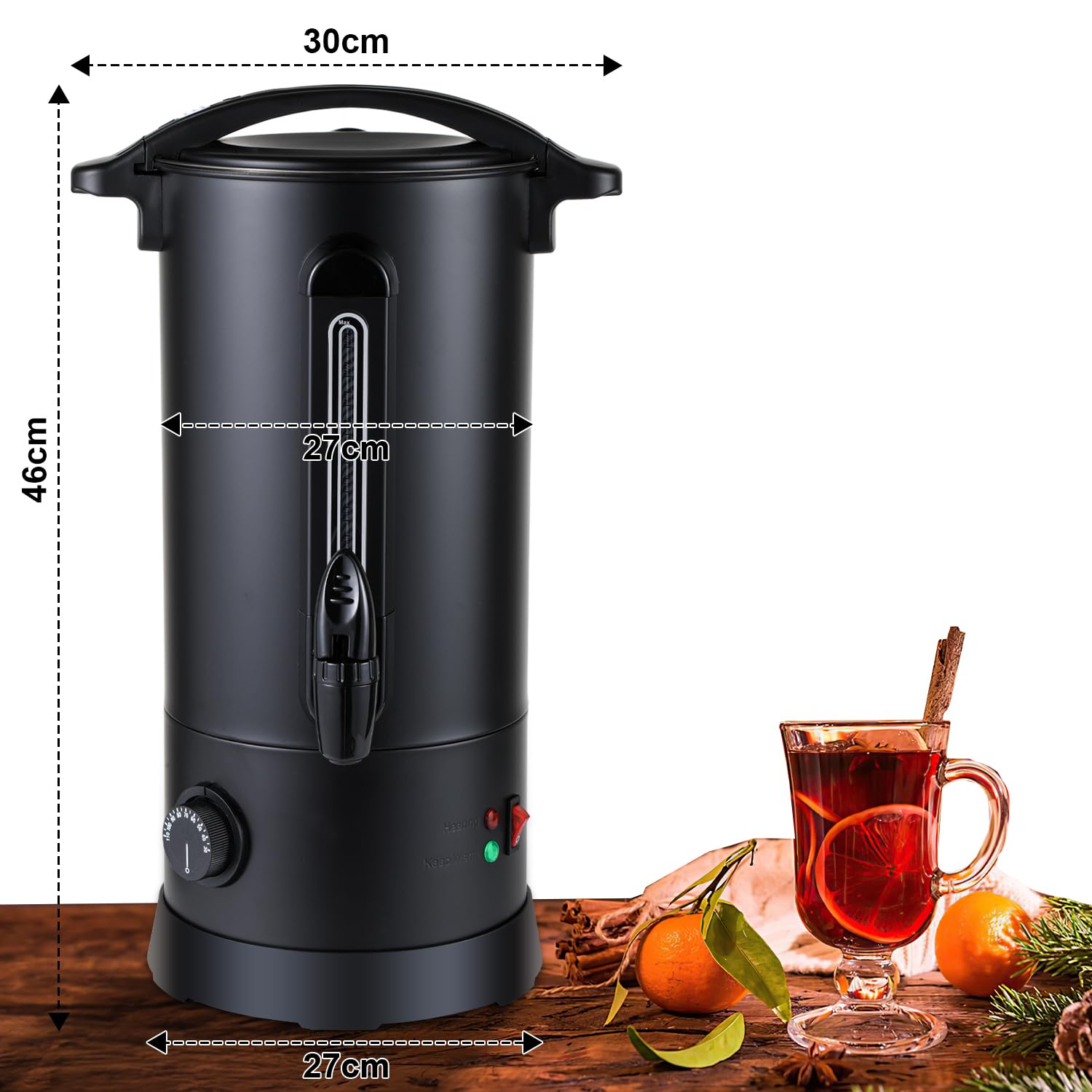 Gimisgu Glühweinkocher 10L Edelstahl Heißgetränkespender mit Thermostat Schwarz