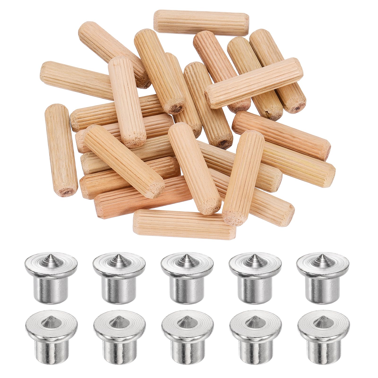 sourcing map 160Pcs Wood Dowel Pins, 10 x 40 mm Wooden Dowel Rods Straight Grooved Pins with 10Pcs Solid Hollow Dowels Tenon Center Transfer Plugs for Furniture Woodworking DIY Project — image 1
