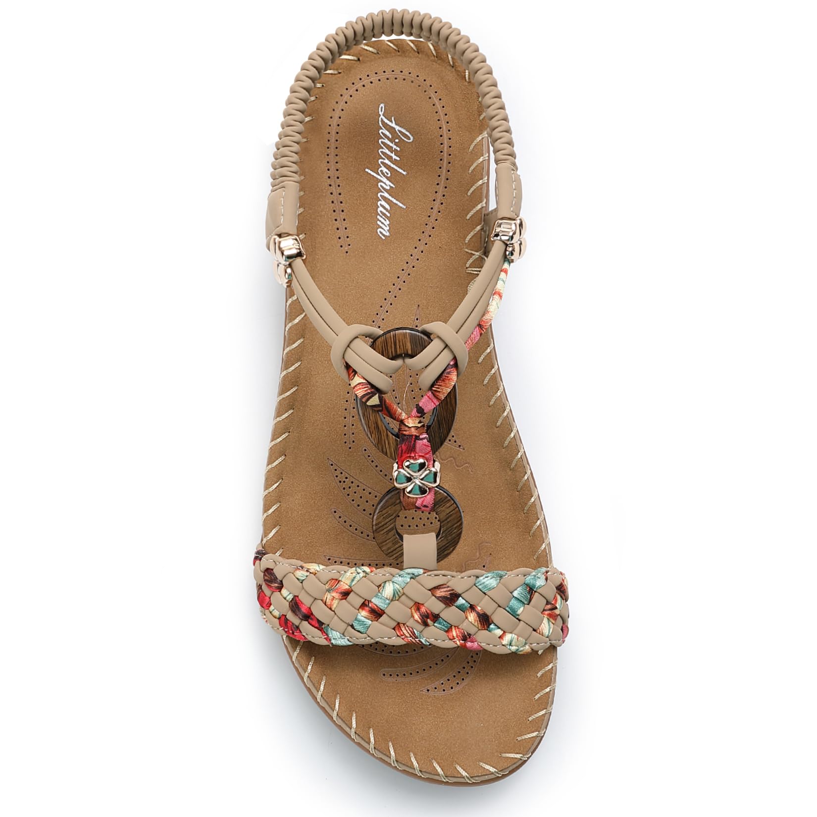 Littleplum Women Sandals Arch Support Handmade Bohemian Braided Flat Sandals Comfort Walking Beach Ankle Elastic Summer Shoes