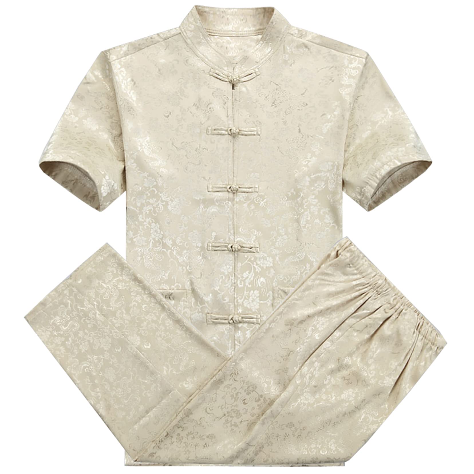 Chinesische traditionelle Kurzarm Tai Chi Uniformen Kung Fu Kleidung Herren orientaler Kung fu chinesischer Anzug Beige-L