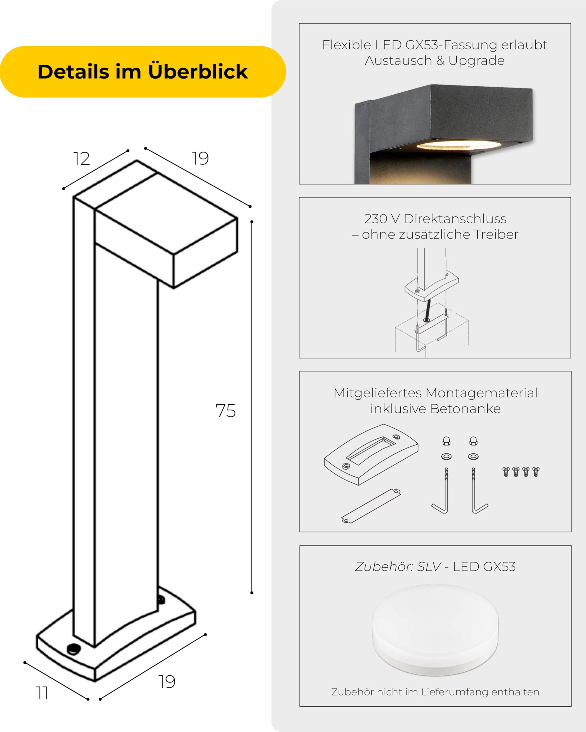 SLV QUADRASYL SL 75 Stehleuchte – eckige Design-Standleuchte | GX53, 11 W | Anthrazit