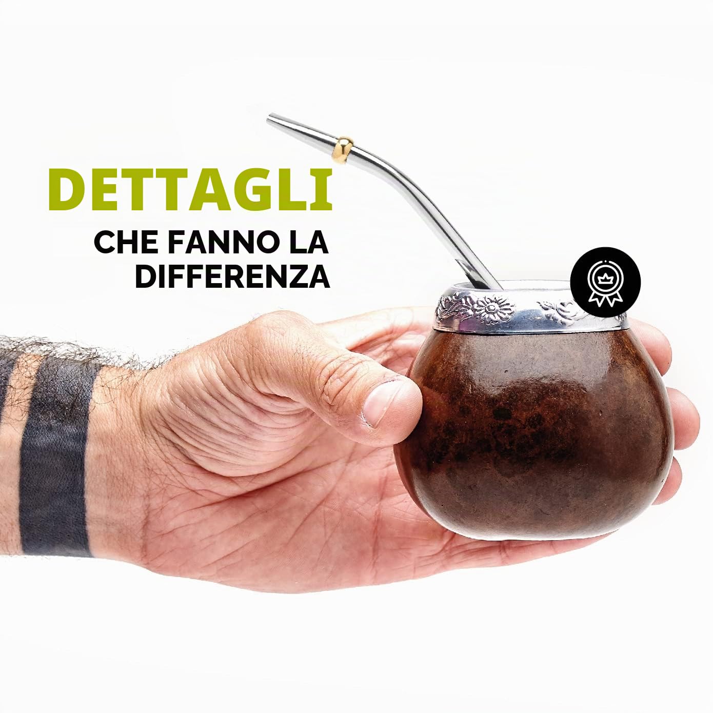 BALIBETOV Mate Argentino - Te Mate Kit di Zucca Naturale Fatto a Mano (Tazza Mate Originale) Compreso Bombilla Mate (Yerba Mate Bombilla) - Set Mate Argentino Autentico (Marrone)