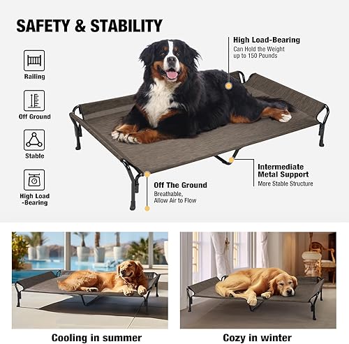 Miniatura 7 de Veehoo Cama elevada refrescante para perro, cama elevada para perro, base de cama para perro a prueba de mordeduras con malla Teslin lavable y