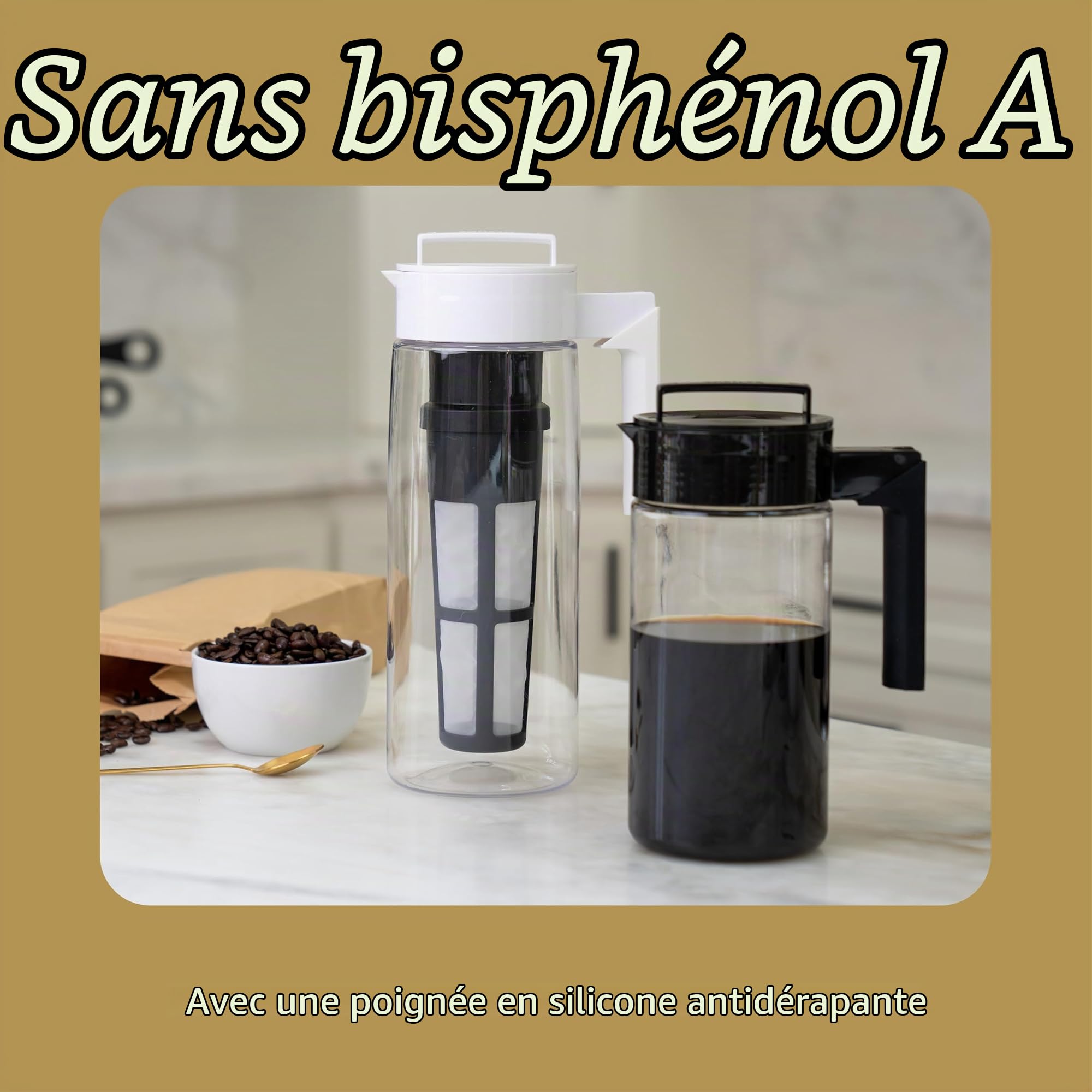 Takeya Cafetière à froid brevetée de luxe, 0,9 l, noir