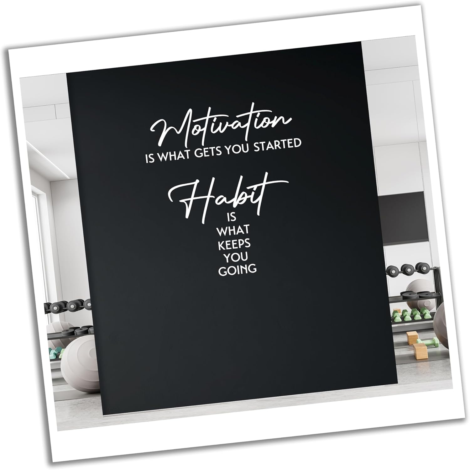 Large White Vinyl Gym wall Decals for Dark Wall - Large Home Gym Quotes - Fitness Lettering Vinyl Wall Saying Decor - Motivational/Inspirational Workout Wall Art (MOTIVATION/HABIT)