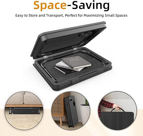 Miniatura 8 de BUYIFY Escritorio Portátil Plegable para Laptop para Cama y Sofá, Mesa de Regazo Ajustable con Portavasos y Soporte para Teléfono, Ideal para