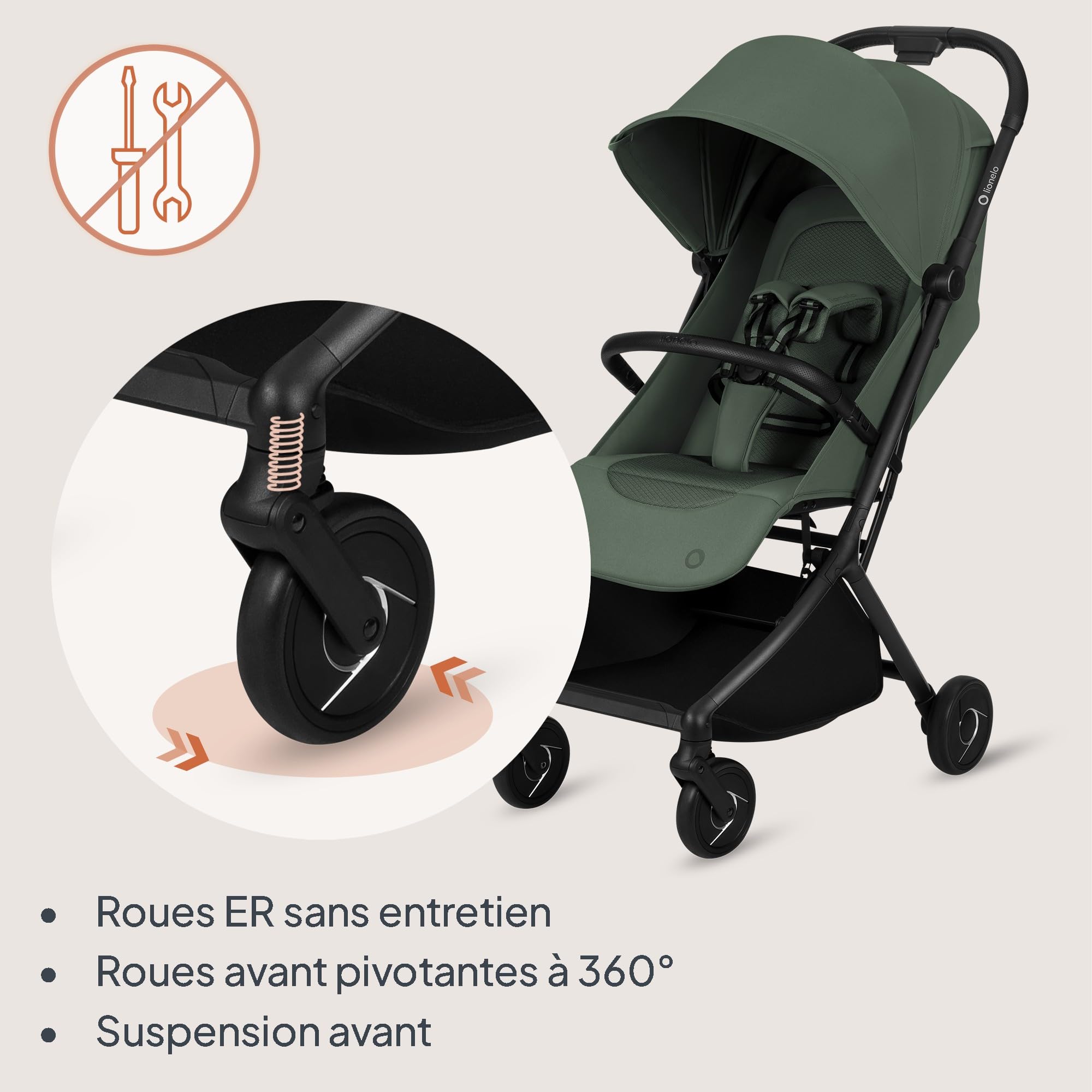 Lionelo Sia Poussette Compacte jusqu’à 22 kg Se Plie et Tient Debout, Léger 5,9 kg, Position Allongée Capote XXL UPF50+ Imperméable, Boucle Magnétique Grand Panier 3 kg (VERT ÉMERAUDE)