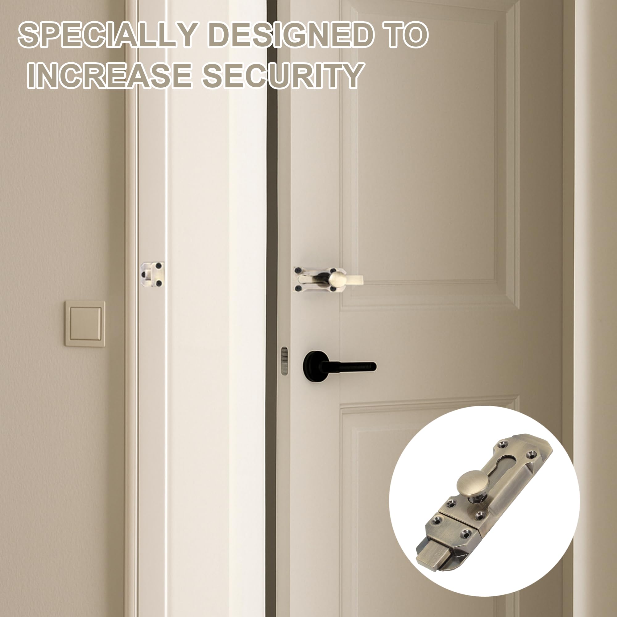 Barrel Slide Door Bolts 3 Inch, 2Pcs Brass Door Bolt, Heavy Duty Zinc Alloy Door Locks with Screws - Image 4