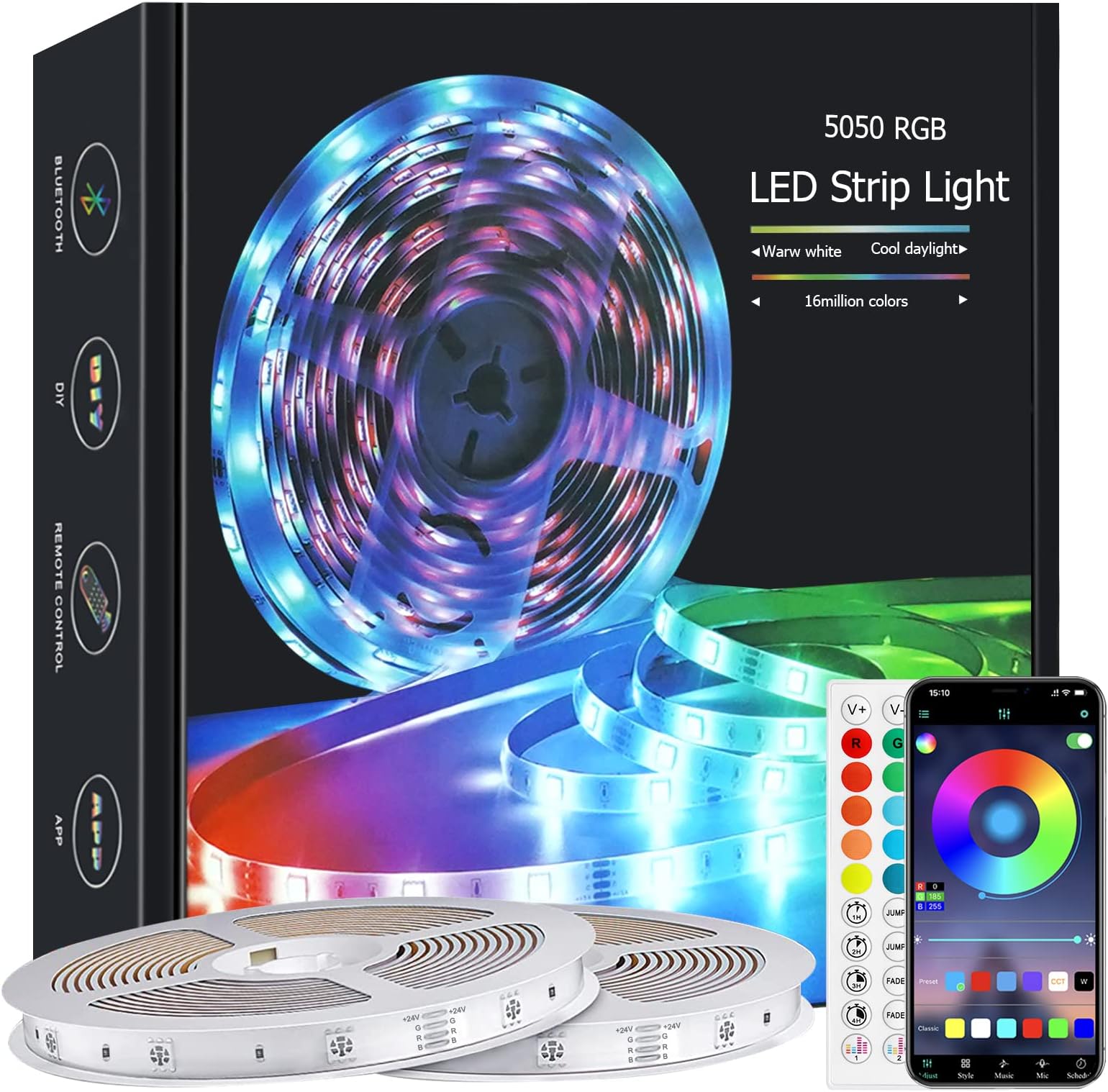 Led Strip Light 20m with Music Sync, RGB Smart Strip Lights with Remote and APP Control, Lights for Bedroom, TV, Kitchen, Party, Home(2 Rolls of 10m)
