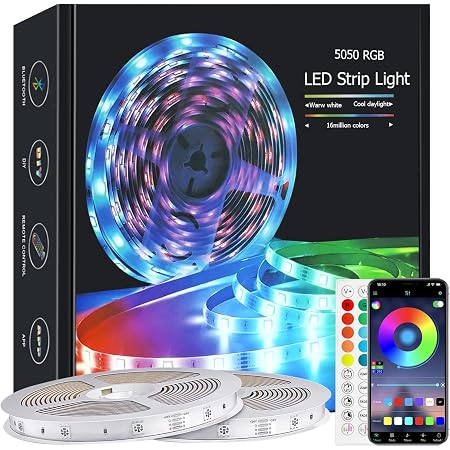 20m RGB LED Strip Lights With Music Sync – Bluetooth App & Remote Control – Multicolour Party Lighting – UK Plug