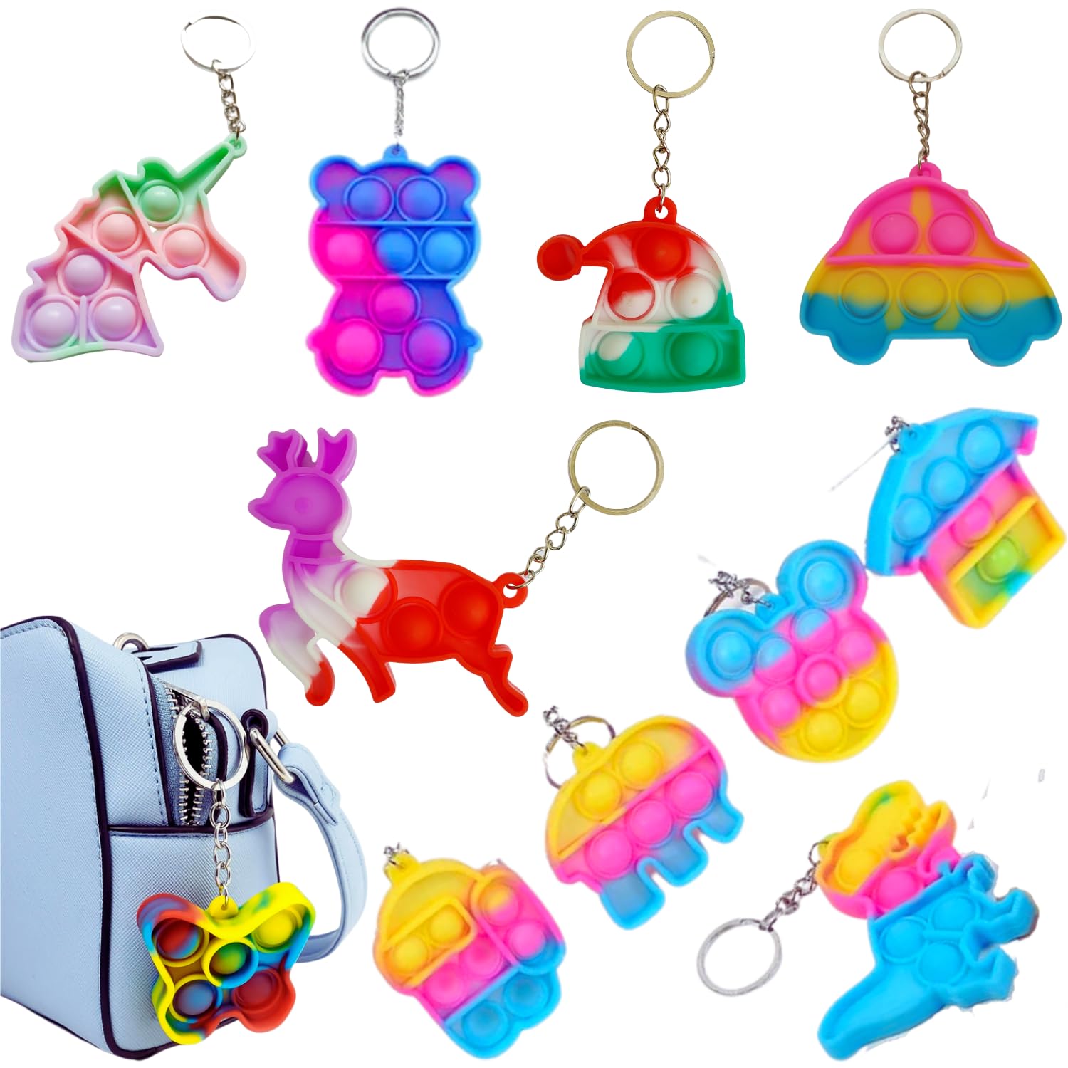 IncyWincy Compact Silicone Popit Keychain Keyring - Sensory Stress Relief Fidget Toy for Anxiety - Mini Portable Bubble Popping Fun on-the-Go - Travel-Size Pop Bubble Keyring