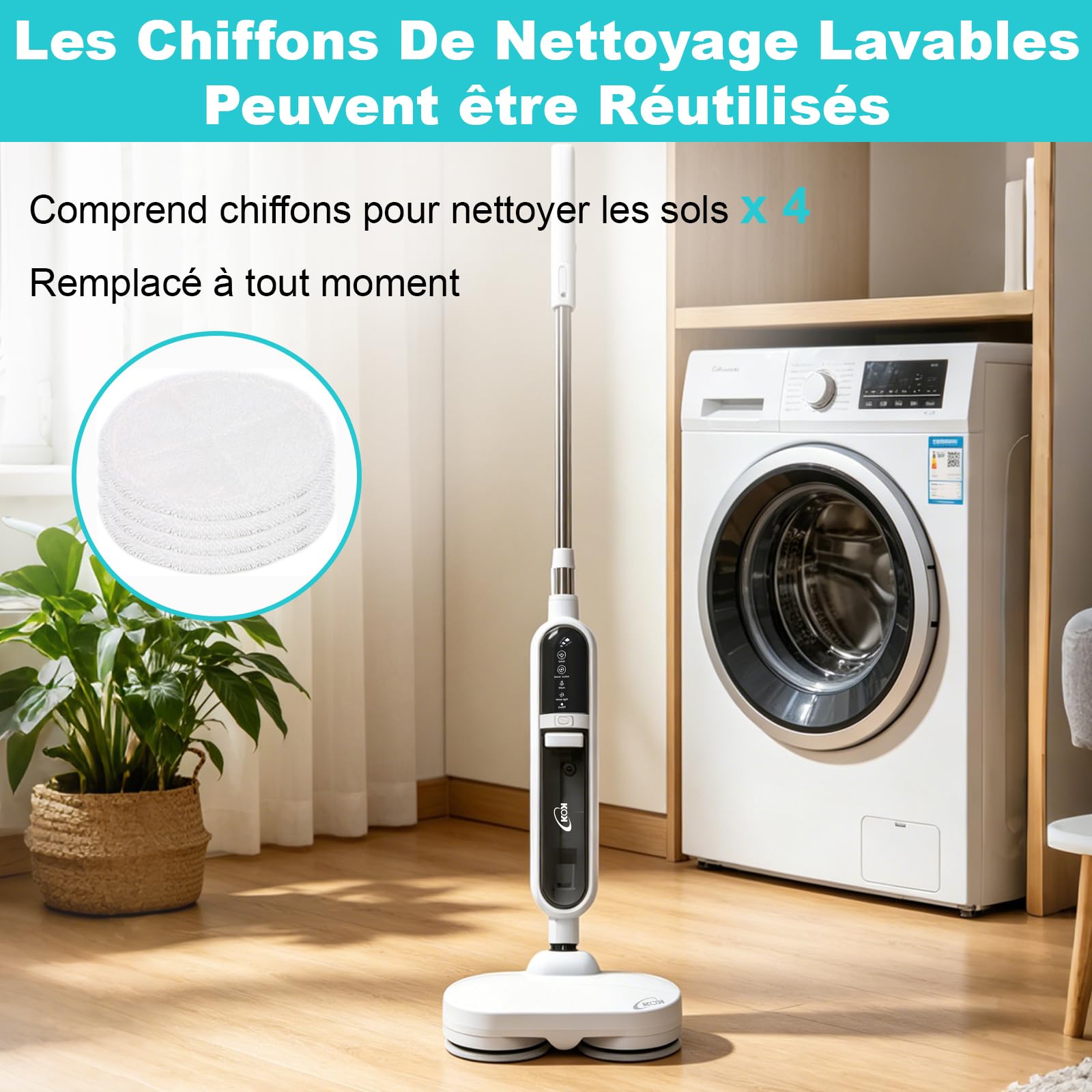 KOK 10-en-1 Nettoyeur vapeur, Balai Vapeur avec Fonction Rotative, Vapeur à haute température, 500 ml Capacité, 15 Accessoires, 10s Temps chauffage, pour les chambres, les cuisines et les salons