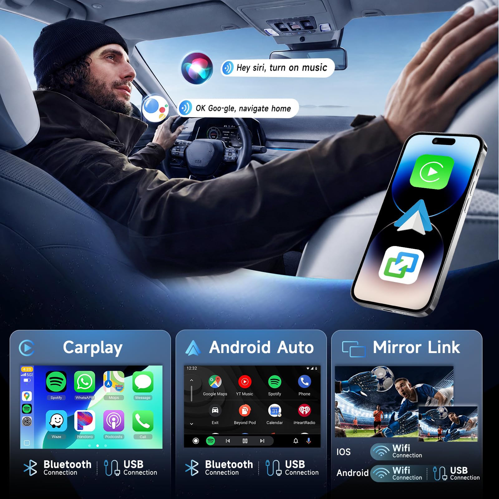 Hodozzy Radio 2 DIN para Peugeot 307 307CC 307SW 2002-2013 con Wireless CarPlay Android Auto, Pantalla Táctil IPS de 9 Pulgadas Radio con Bluetooth, DSP, FM/RDS, USB, SWC y Retroiluminación Color