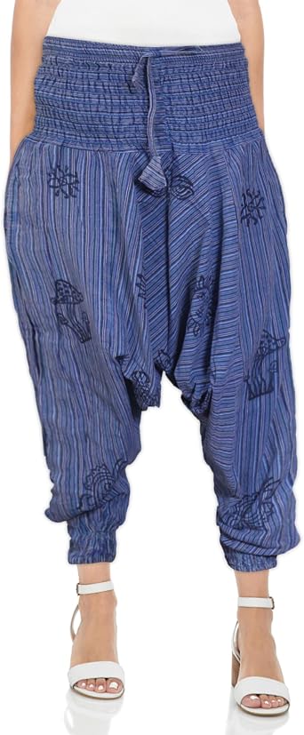 Ezhippie Womens Stonewashed Striped Harem Pants Hippie Trouser