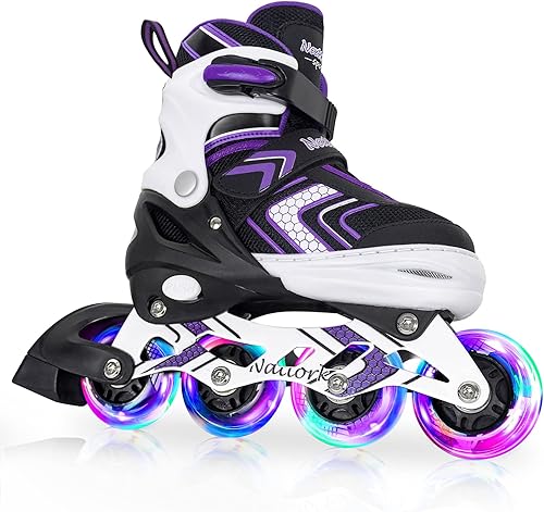 Patines en línea NATTORK para niños, niñas y niños con ruedas completamente iluminadas, patines ajustables seguros y duraderos, patines para