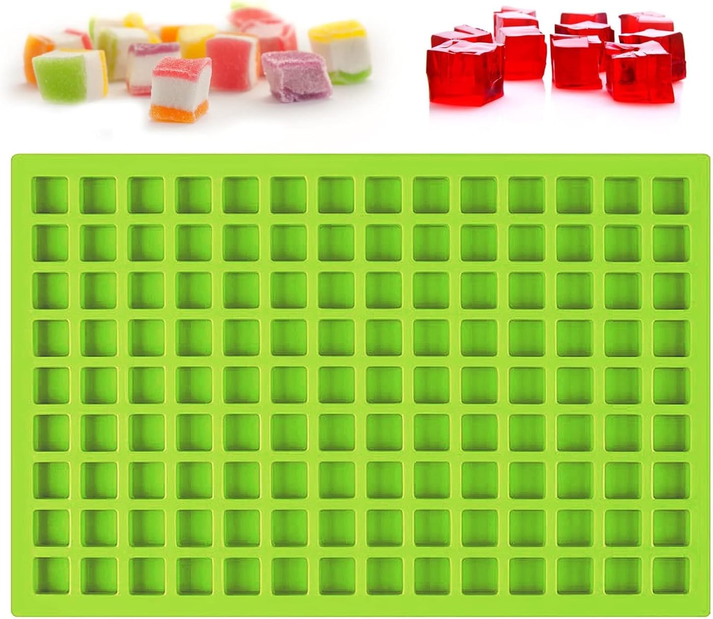 KARP Silicone Mold, 126-Cavity Square Mini Chocolate Molds for Making Homemade Chocolate Hard Candy Ice Cube Non-Stick for Gummies, Hard Candies, Jellies, Caramels-Assorted Color
