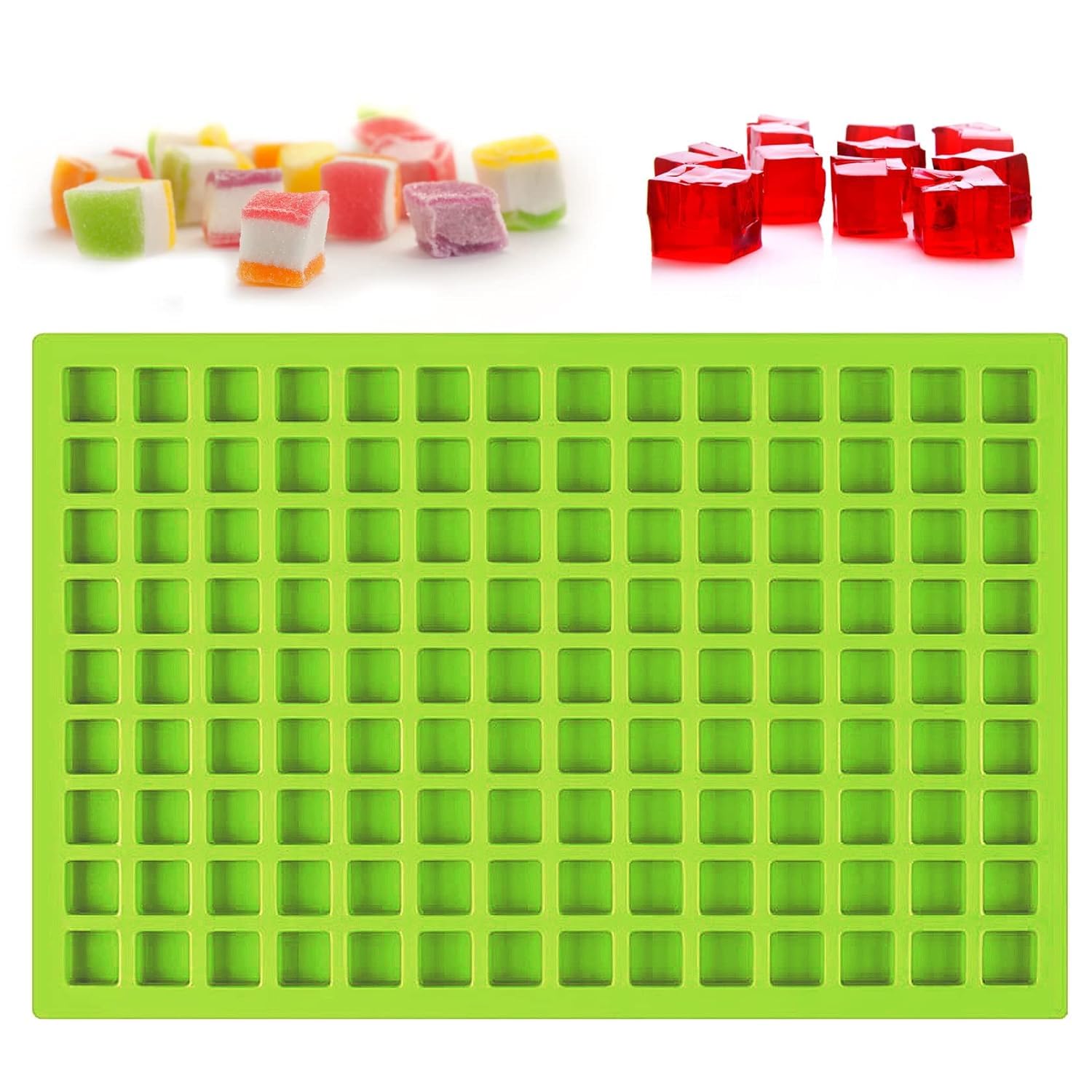 KARP Silicone Mold, 126-Cavity Square Mini Chocolate Molds for Making Homemade Chocolate Hard Candy Ice Cube Non-Stick for Gummies, Hard Candies, Jellies, Caramels-Assorted Color