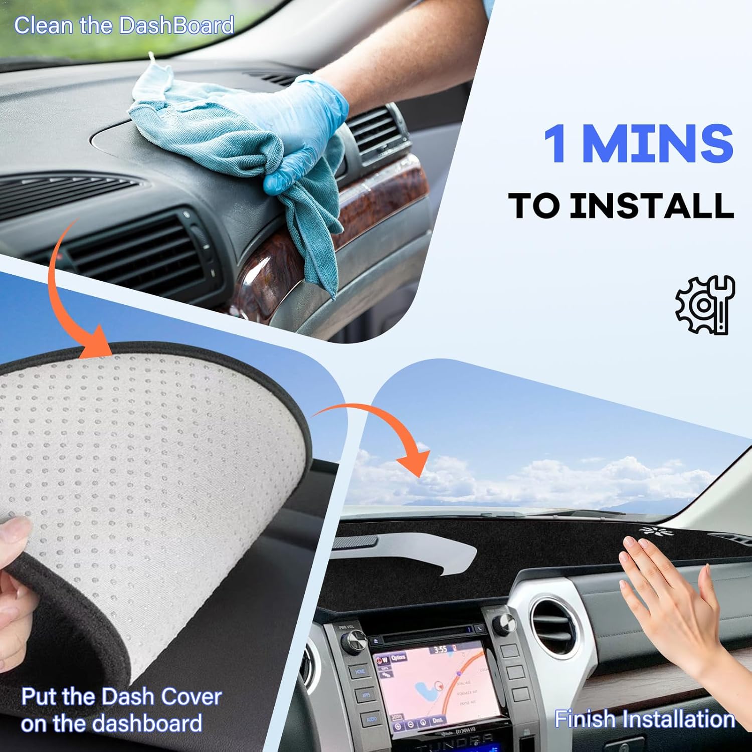 Car Dash Cover Compatible with Toyota Tundra 2014-2021 Dashboard Mat Non-Slip Center Console Dashboard Cover Interior Accessories Custom for Rogue Dash Mat Glare UV Rays Protector Black
