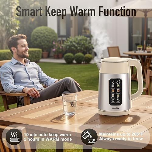Miniatura 5 de Mecity Electric Kettle 1.7L Touch Screen Temperature Control Water Boiler, No Plastic Contact with Water. 6 Presets For Tea and Coffee, 2 Hours Keep