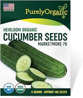 Purely Organic Heirloom Cucumber Seeds (Marketmore 76) - Approx 140 Seeds - Certified Organic, Non-GMO, Open Pollinated, H...