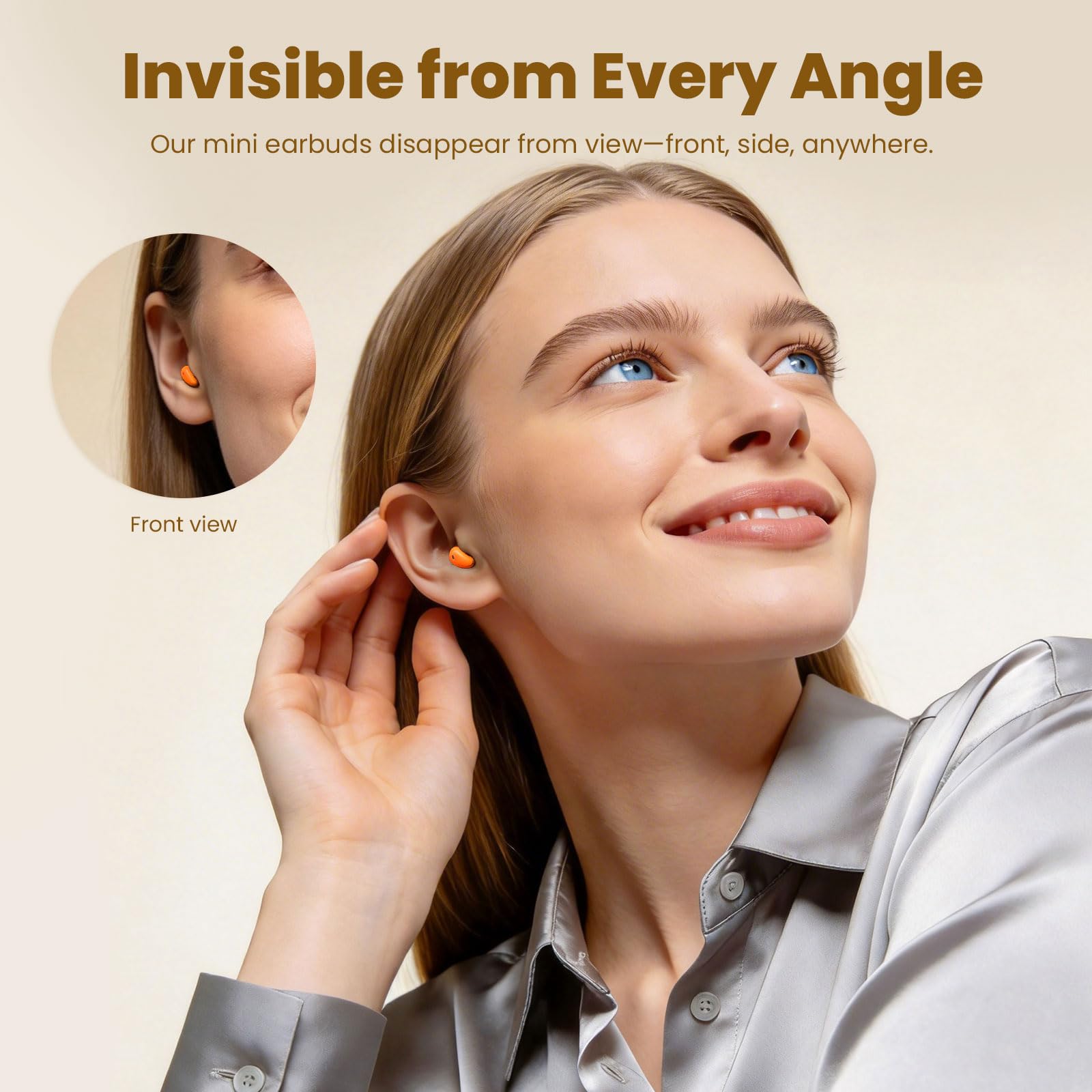 Mini auriculares invisibles naranjas para dormir de lado, pequeños canales de oídos, inalámbricos, Bluetooth, perfil bajo, los más pequeños, disueltos, pequeños, microdiscretos, para el trabajo