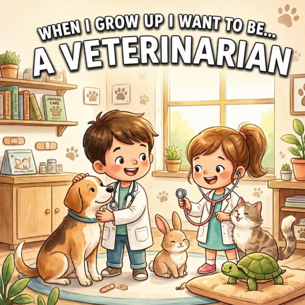 When I Grow Up I Want to Be... a Veterinarian: A children’s book for boys and girls who love animals and want to learn, play, and discover how to care for them.