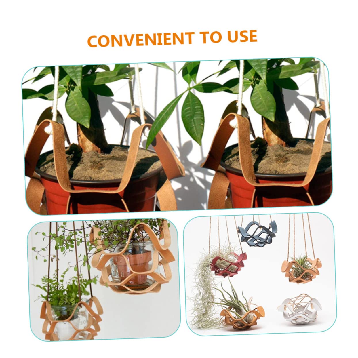 Sosoport 5 Pièces Panier Suspendu Pot de Fleur Organisation rotin Panier à Suspendre Panier de Rangement Suspendu Multi-Panier Pots de Fleurs Porte-Pot de Fleurs présentoir de Plante Cuir
