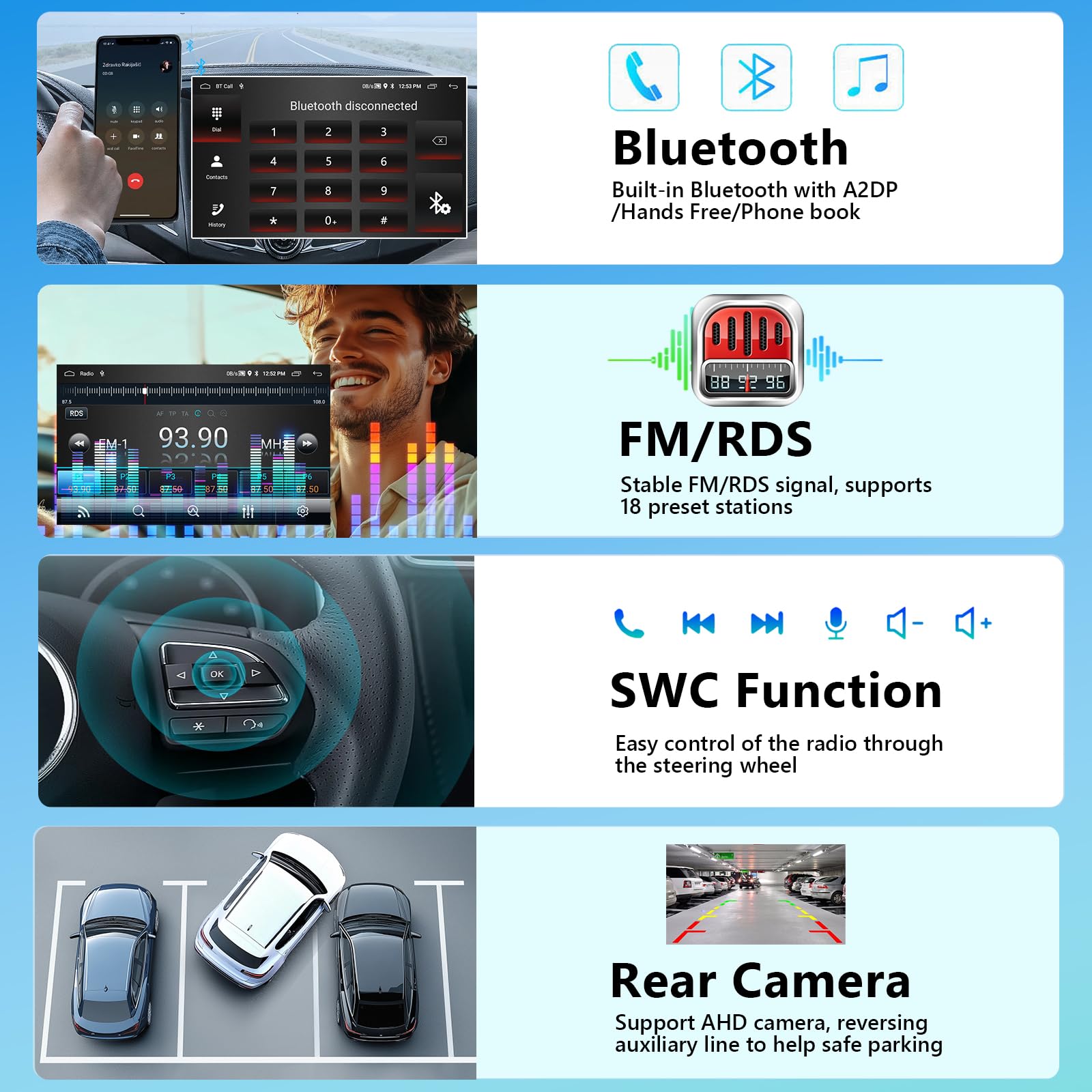 Android Auto Stereo per Ford Focus Mk2 Mk3 Exi MT 2 3 2004-2011, 2+64G Wireless Carplay Autoradio con Touchscreen GPS Navi/WiFi/FM/RDS/SWC/Canbus/Bluetooth/EQ + Telecamera Posteriore