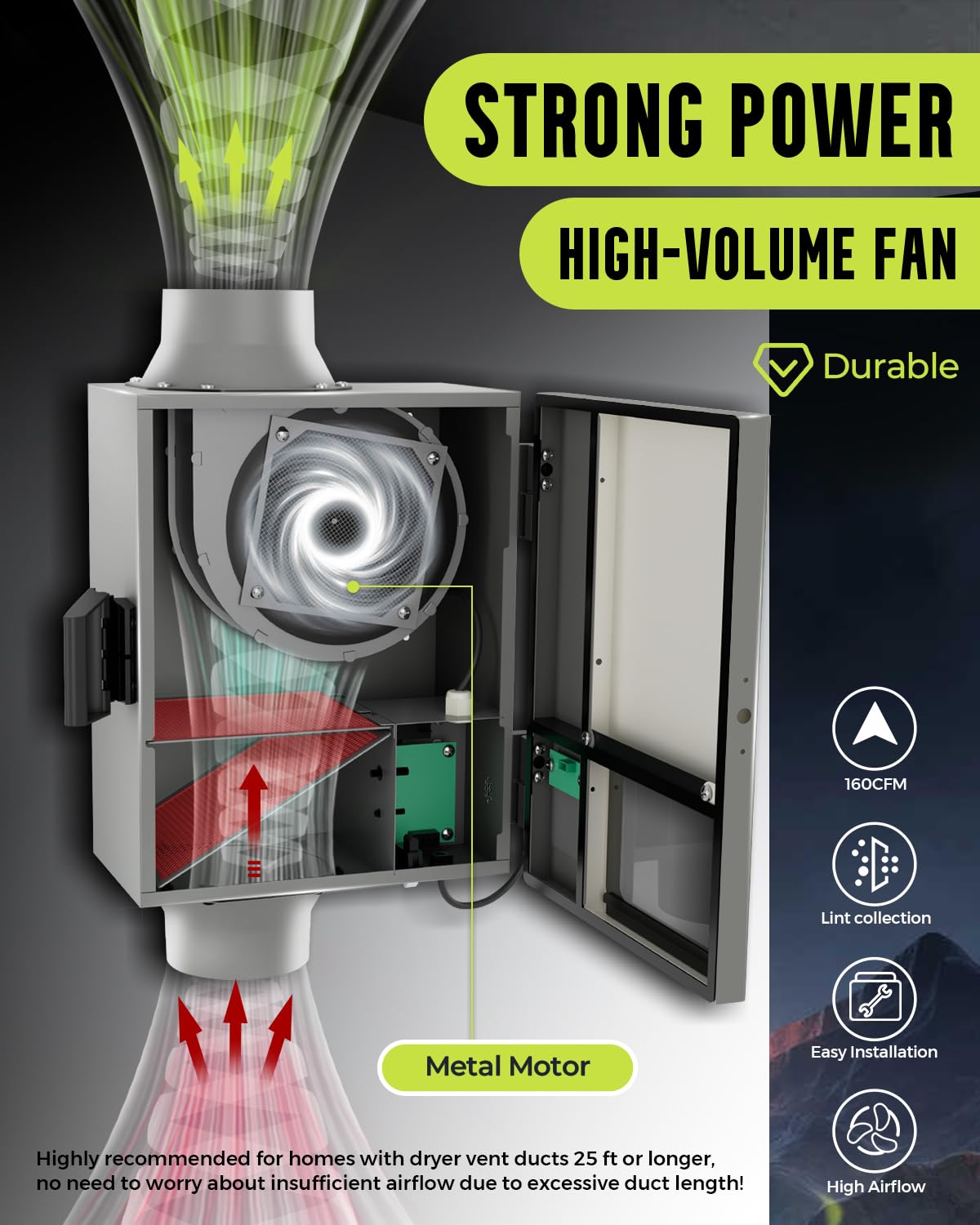 Dryer Vent Booster Fan - 160 CFM, Auto On/Off -5