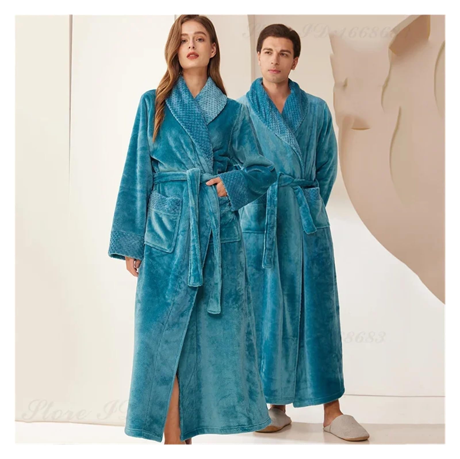Accappatoio Uomo Pigiama da Uomo in Pile di Corallo, Autunno e Inverno, Spesso Caldo, in Flanella, Lungo, Accappatoio, Abbigliamento casa, Salotto