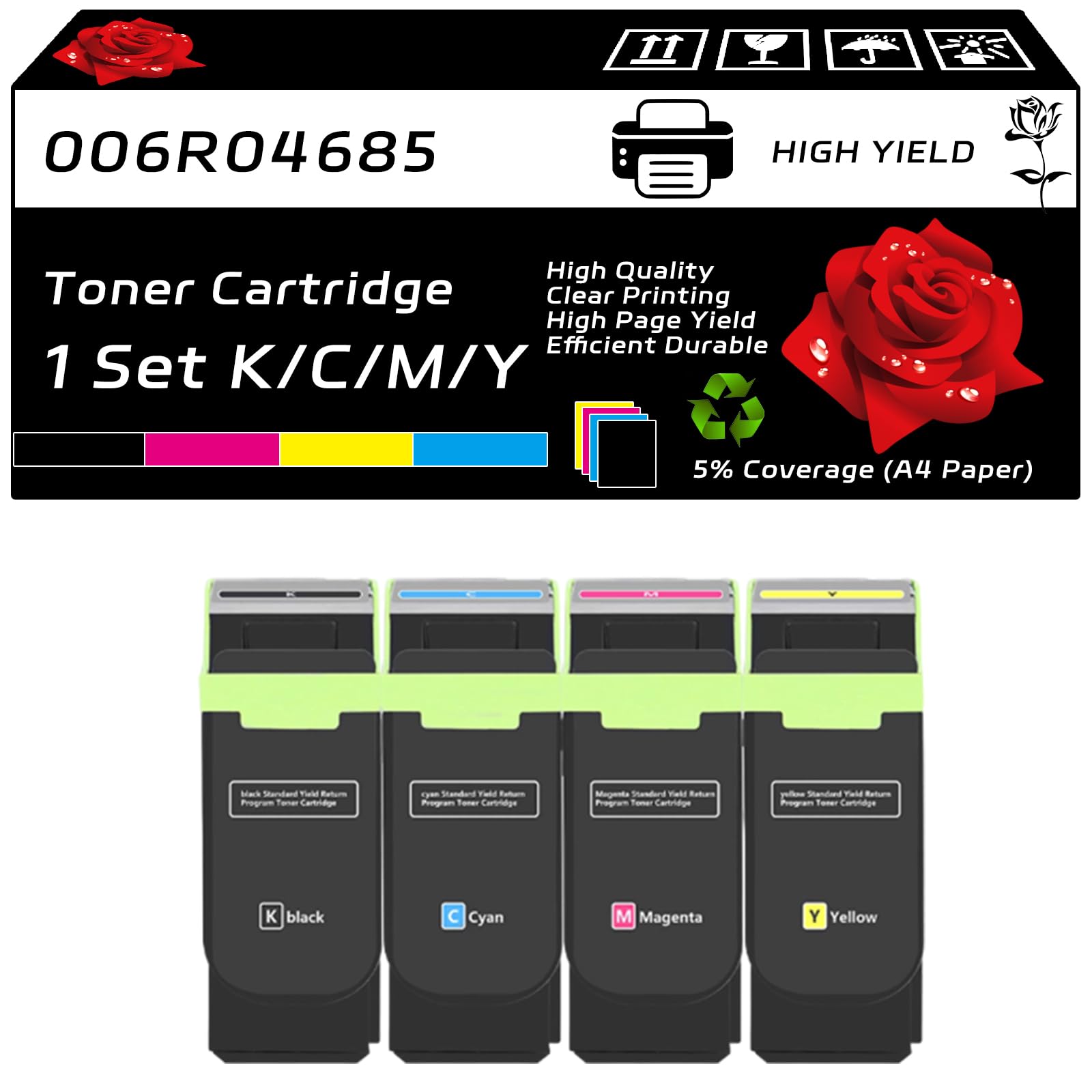 006R04685 006R04686 006R04687 006R04688 Toner Cartridge Compatible for Xerox C410 C410DN VersaLink C415 C415DN Printers, with Chip, High Yield 20500 Pages, Clear Printing (4-Pack BK/C/M/Y)