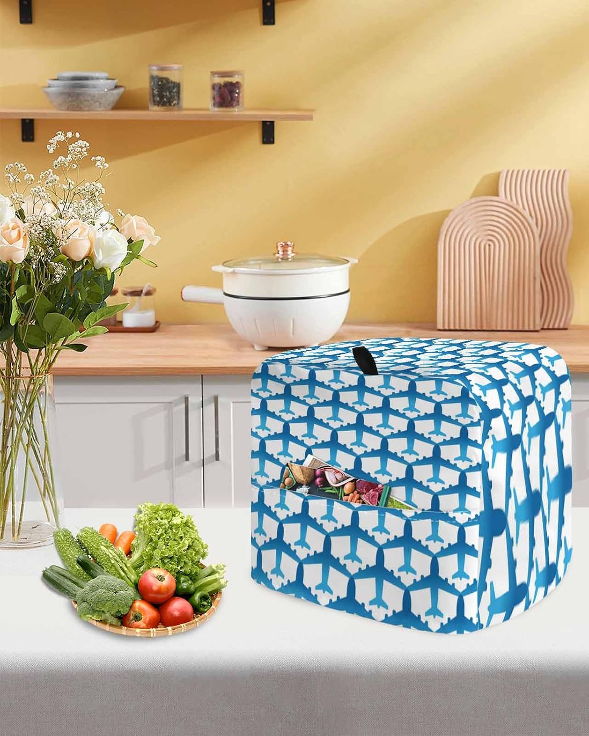 Blue Aircraft Stand Mixer Cover with Storage Pocket, Waterproof Kitchen Mixer Covers, Modern Abstract Art Gradient Airplane Kitchen Appliance Dust Cover Compatible with 4/4.5 Quart Mixers