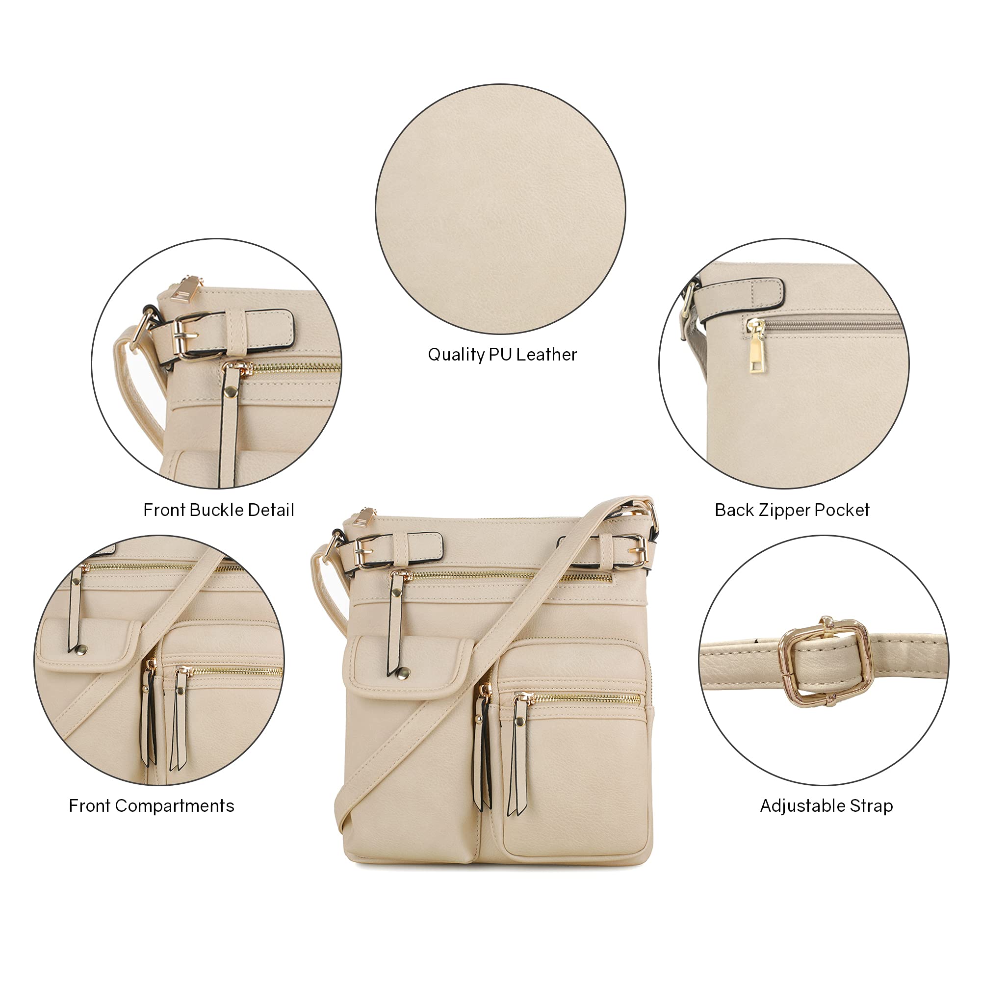SG SUGU Katie - Bolso bandolera ligero mediano con múltiples bolsillos para mujer