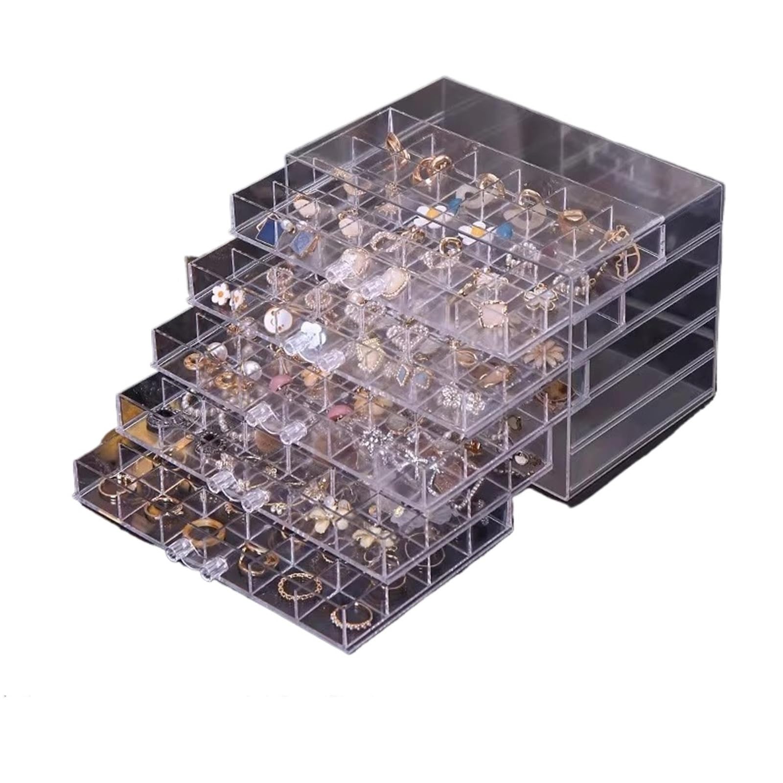 YUSUZH Jewelry Drawer Storage Box, Transparent Display, Earring, Ring, Necklace Organizing Container With Compartments for Rings, Earrings