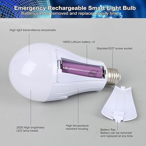 Miniatura 2 de Bombillas inteligentes de emergencia recargables con control remoto, bombilla de batería extraíble, 3 colores y regulables 1200 mAh 12 W bombillas