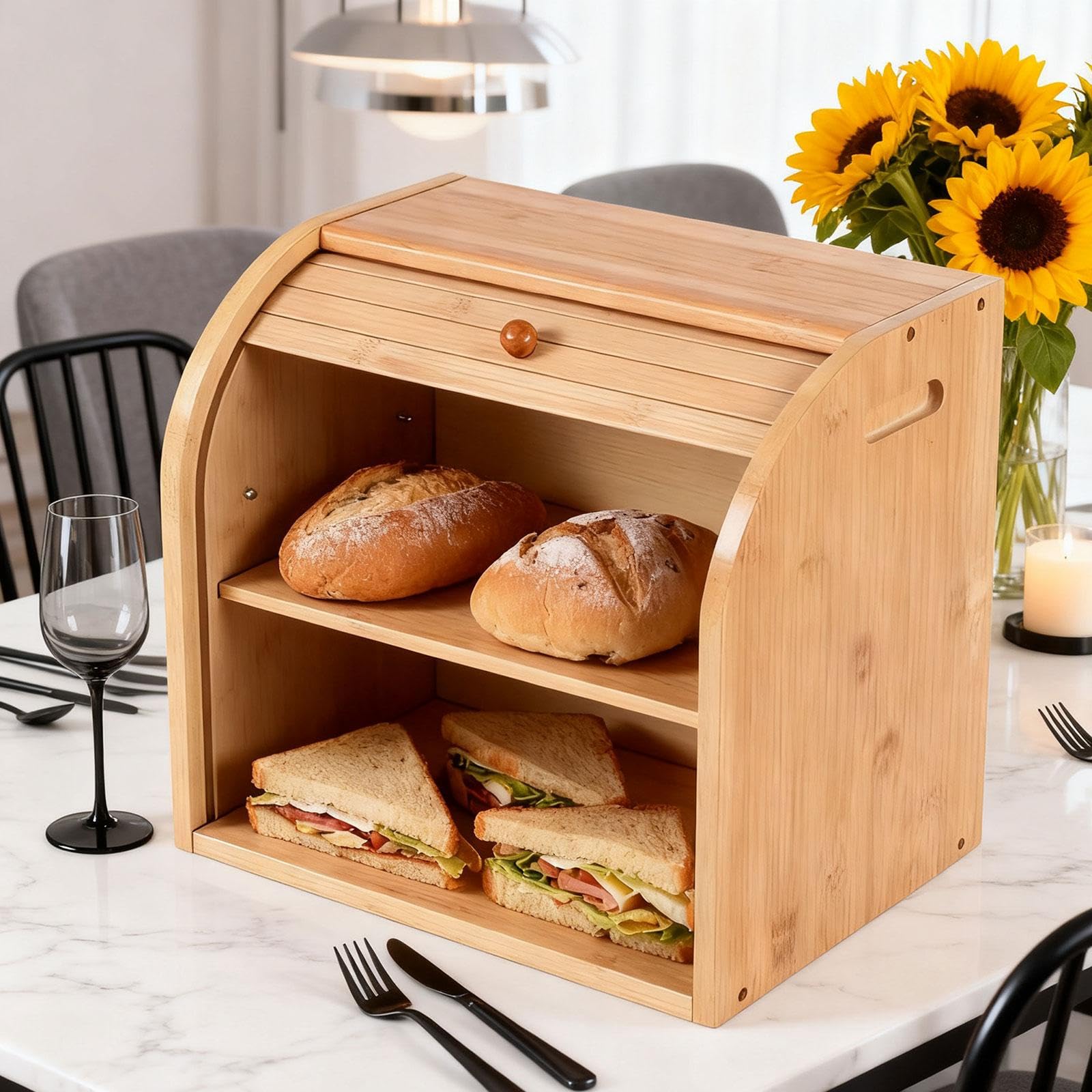 Porta Pane In Bambù Due Livelli