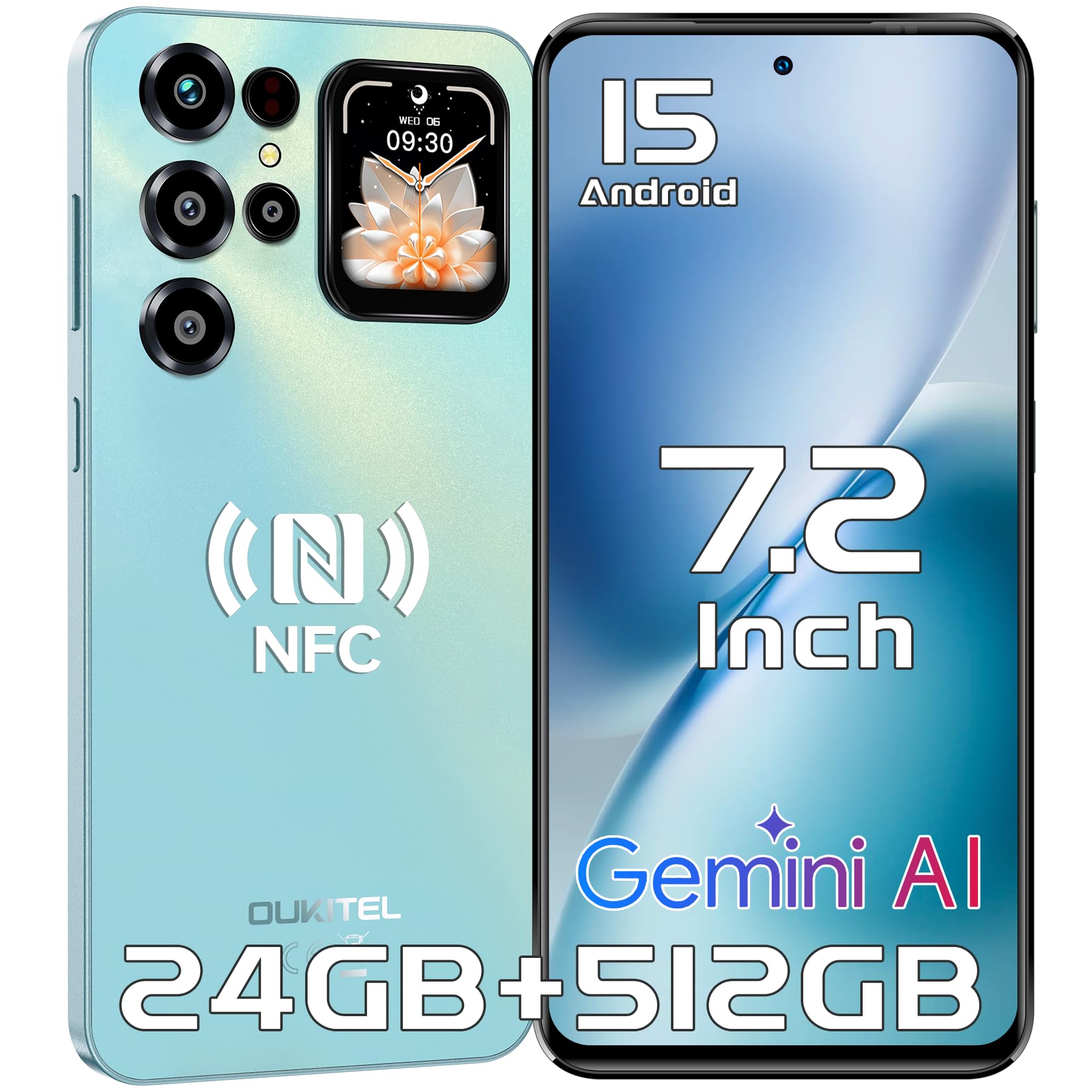 OUKITEL C68 Plus Smartphone, 7.2" 120Hz & 1.81" Rear Display Telefoni, 24GB+512GB/1TB Telefono Cellulare, 6000mAh Smartphone Android 15, 64MP Telefoni, NFC/Dual SIM/Face ID/Fingerprint/OTG, Blu