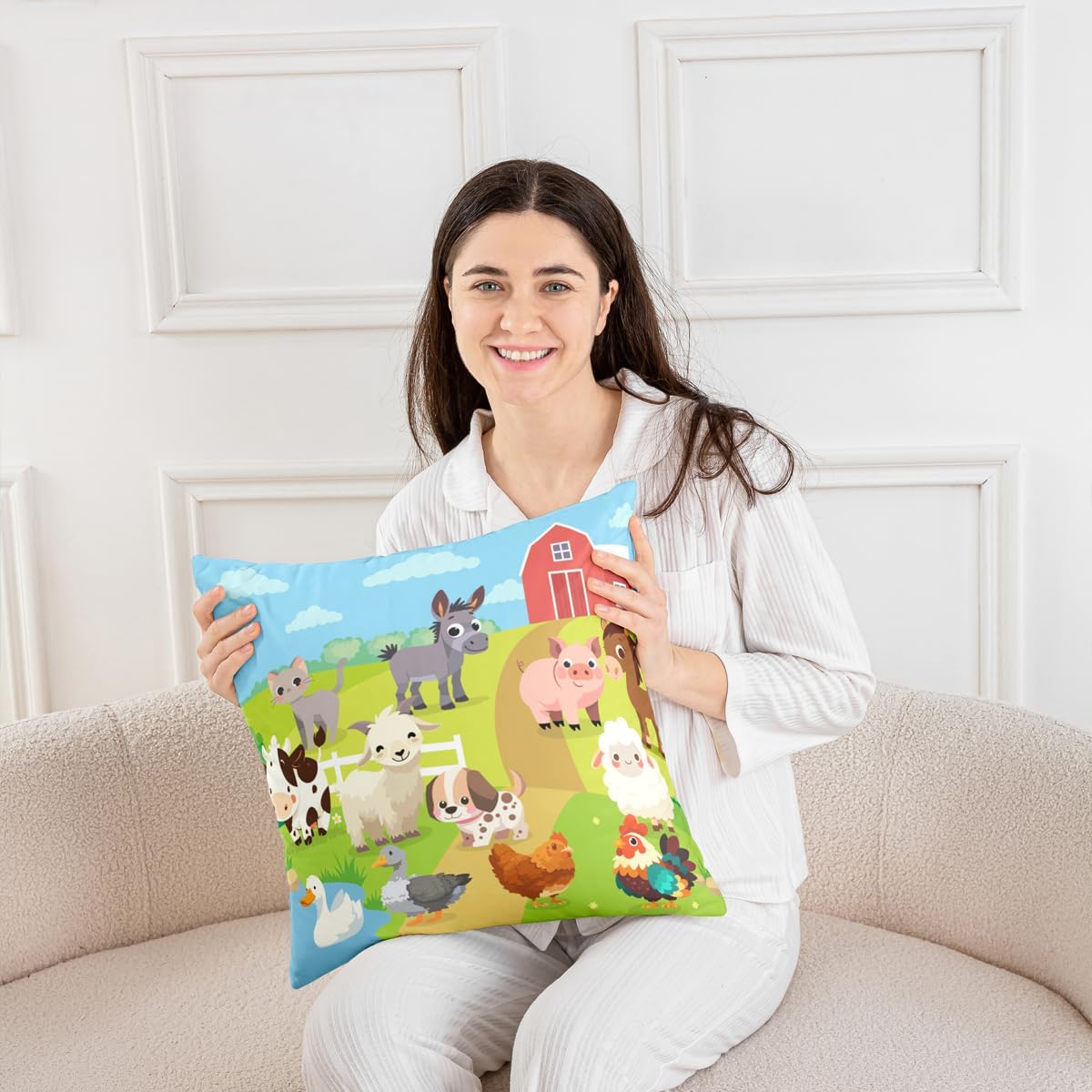 Feelyou Farm Animal Pillow Cases Cushion Covers Farm Nursery Decor Throw Pillow Covers 18"x18" Set of 4 Soft for Kids Rustic Farmhouse Decorative Throw Pillowcases Cute Cow Horse Green Cushion Cases