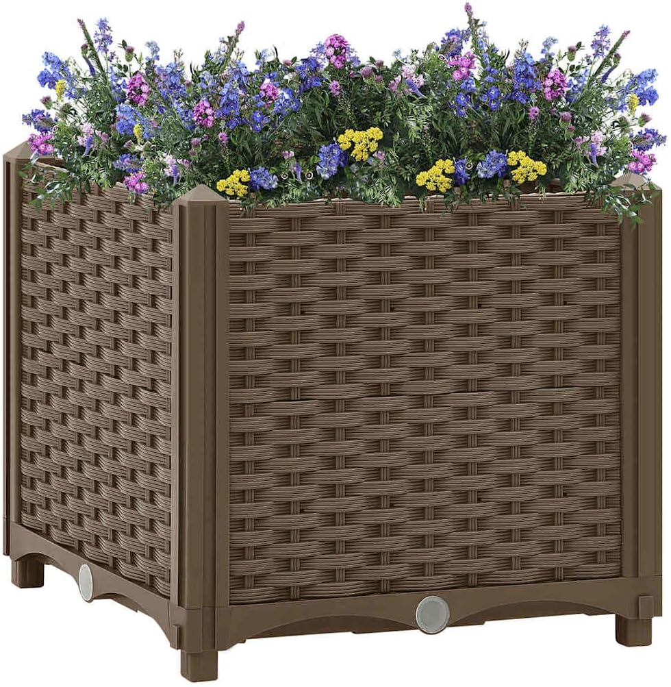 vidaXL Rectangular Raised Garden Bed in Sturdy Polypropylene, Brown Outdoor Planter, Ideal for Vegetables, Flowers, Herbs – Requires Assembly, Perfect for Garden, Patio, Balcony Decor