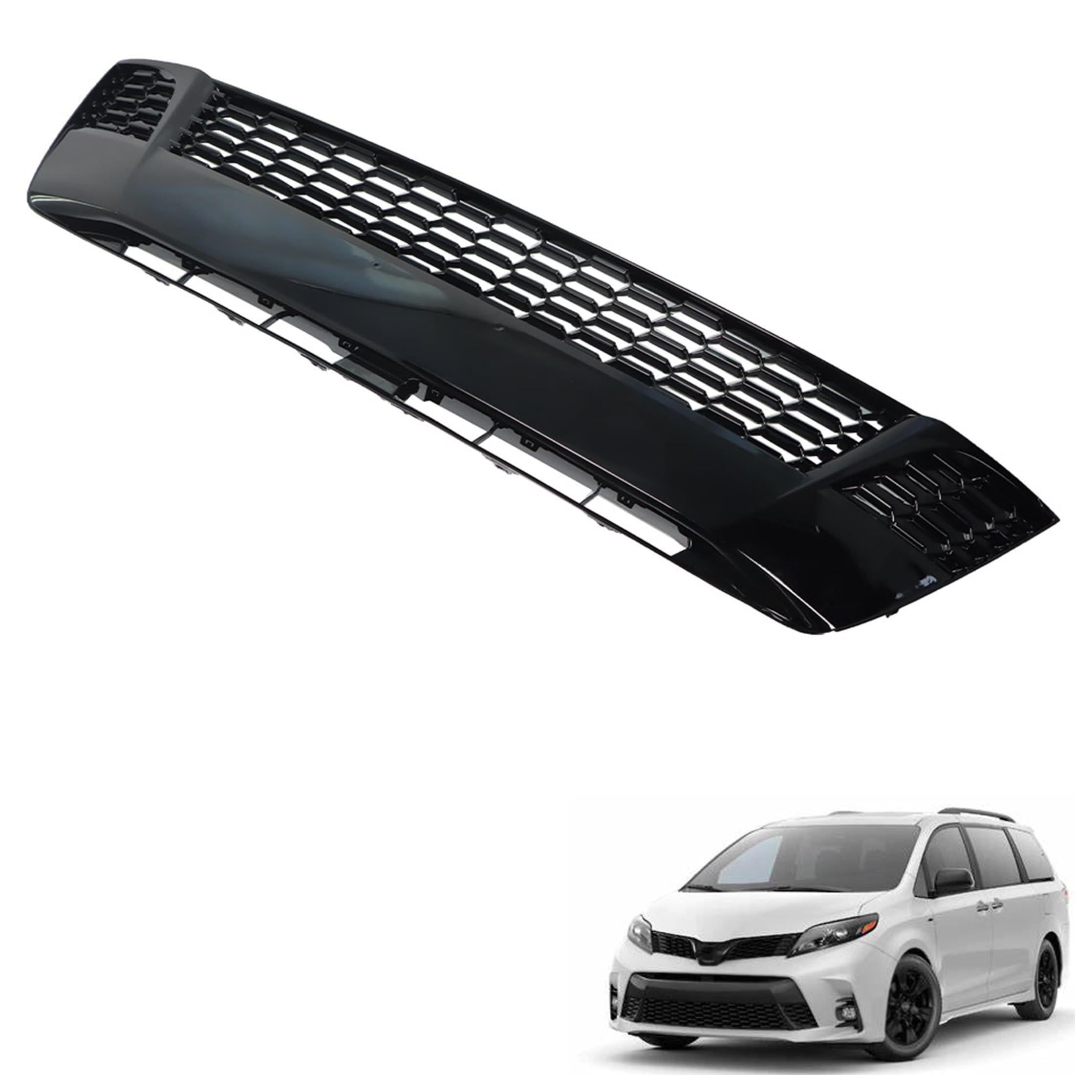 Gloss Black Front Bumper Lower Grille Replacement for Sienna SE 2018-2020