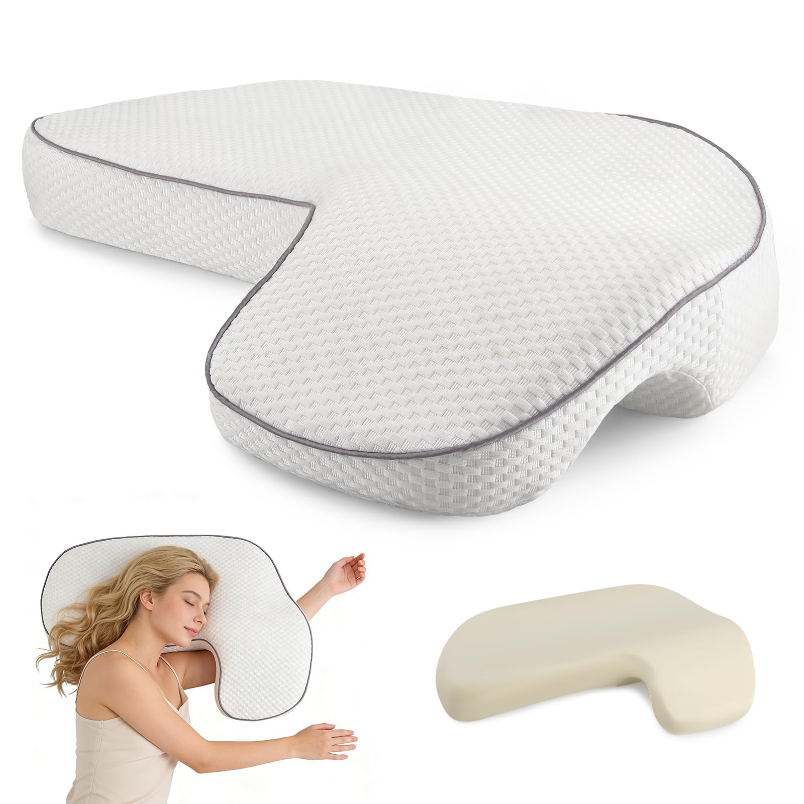 Cuscino per Chi Dorme di Lato con Foro per Il Braccio, Cuscino in Memory Foam per dormienti Laterali Schiena o Addominali, Cuscino Ortopedico per Chi Dorme sul Fianco
