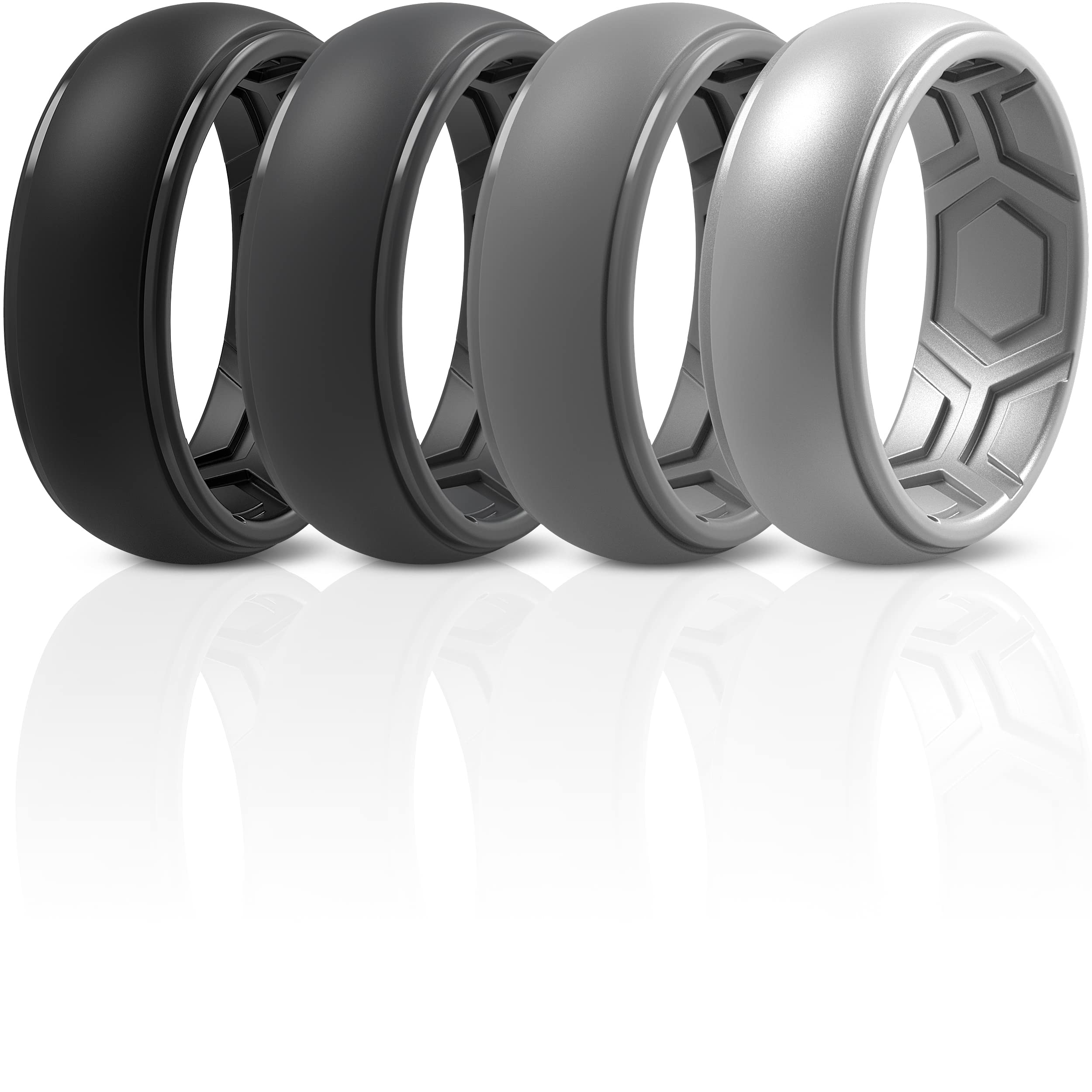 ThunderFit Silicone Rings for Men, Breathable Edition Step Edge Rubber Engagement Bands 8.4mm Wide 2.2mm Thick - 1/4/7 Variety Multipack