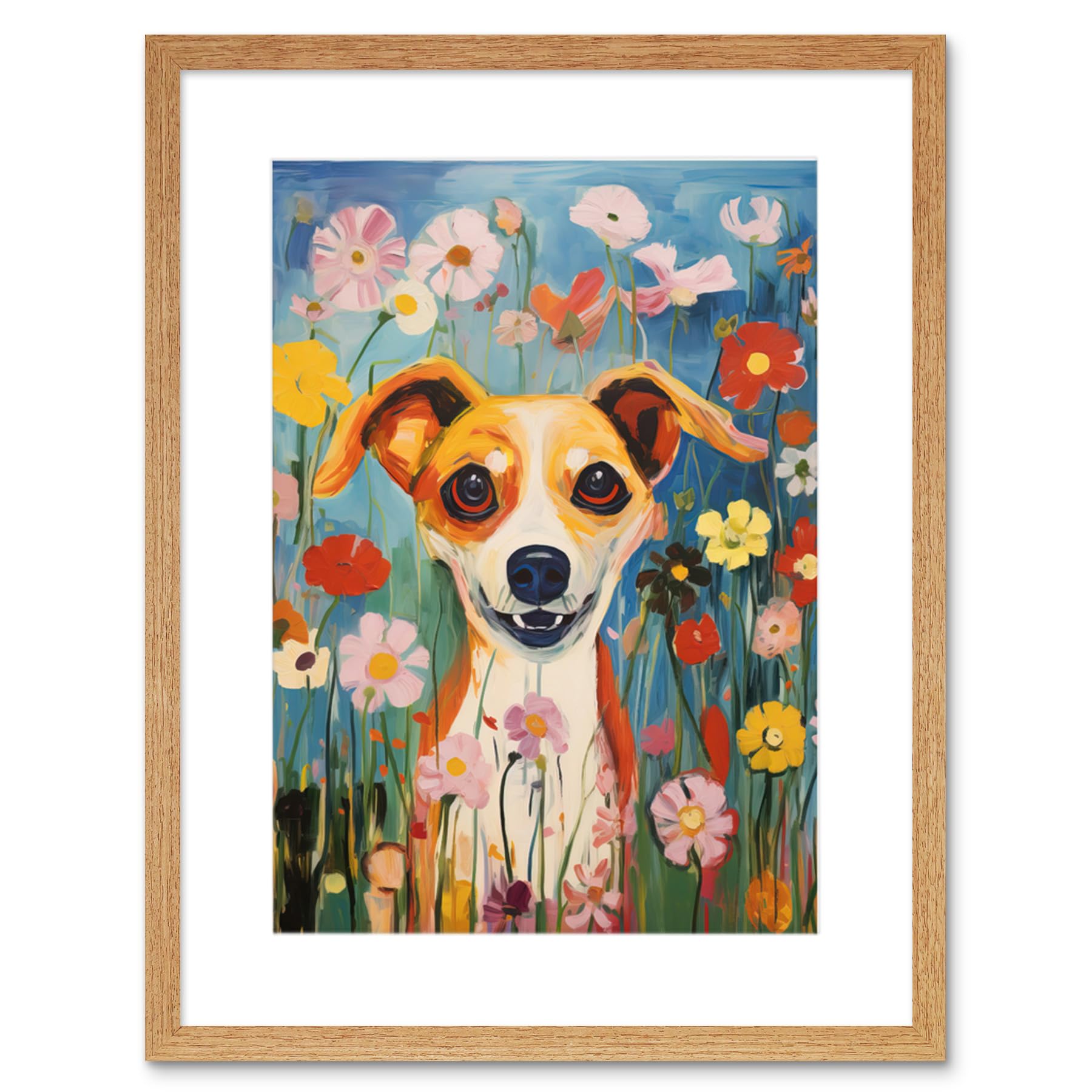 Artery8 Chihuahua in the Wildflowers Artwork Colourful Meadow Dog Portrait Artwork Framed Wall Art Print 9X7 Inch