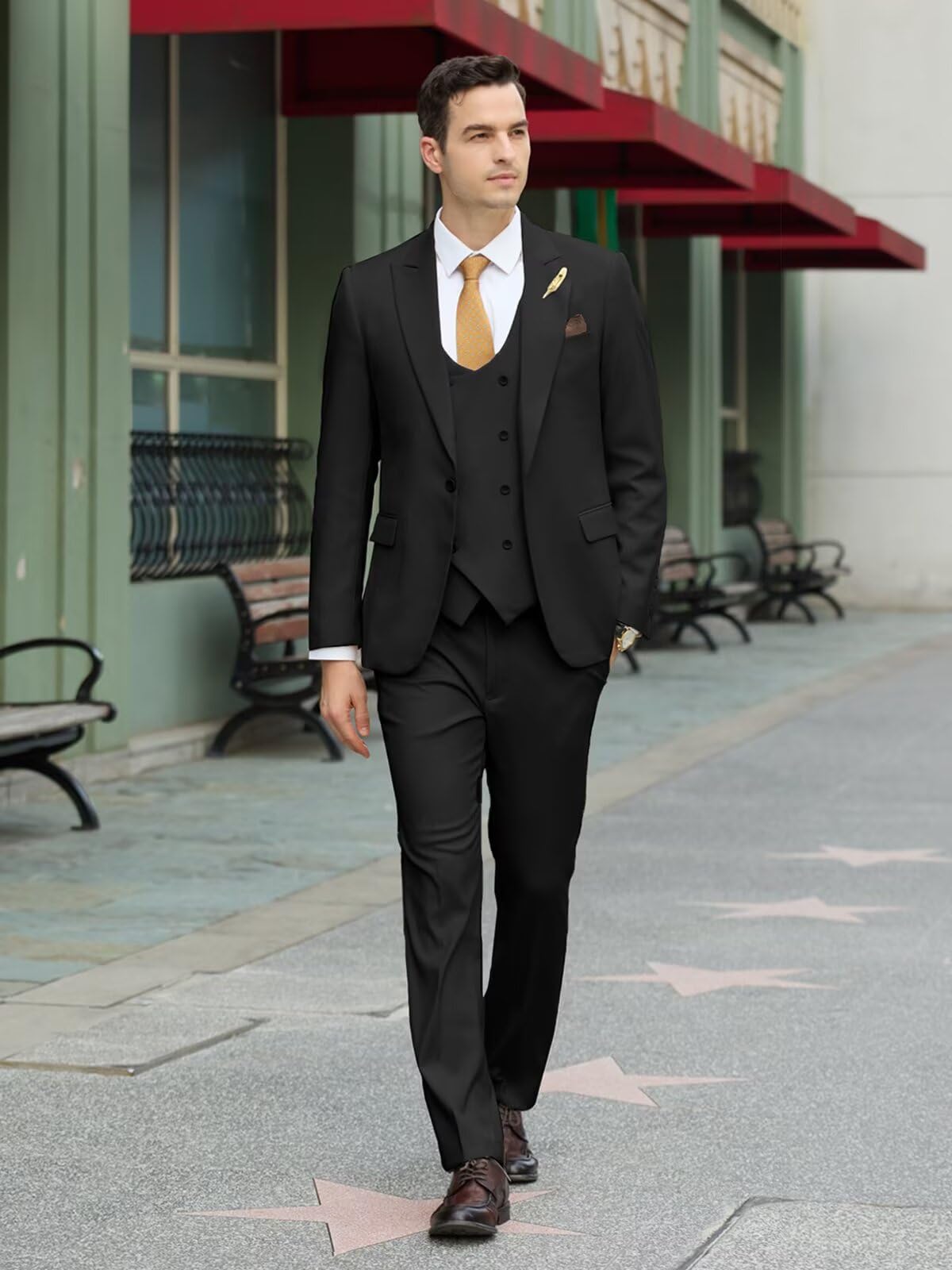 Abito da uomo di vestibilità aderente a 3 pezzi, doppio petto, smoking formale, set casual, matrimonio, ballo, sposo