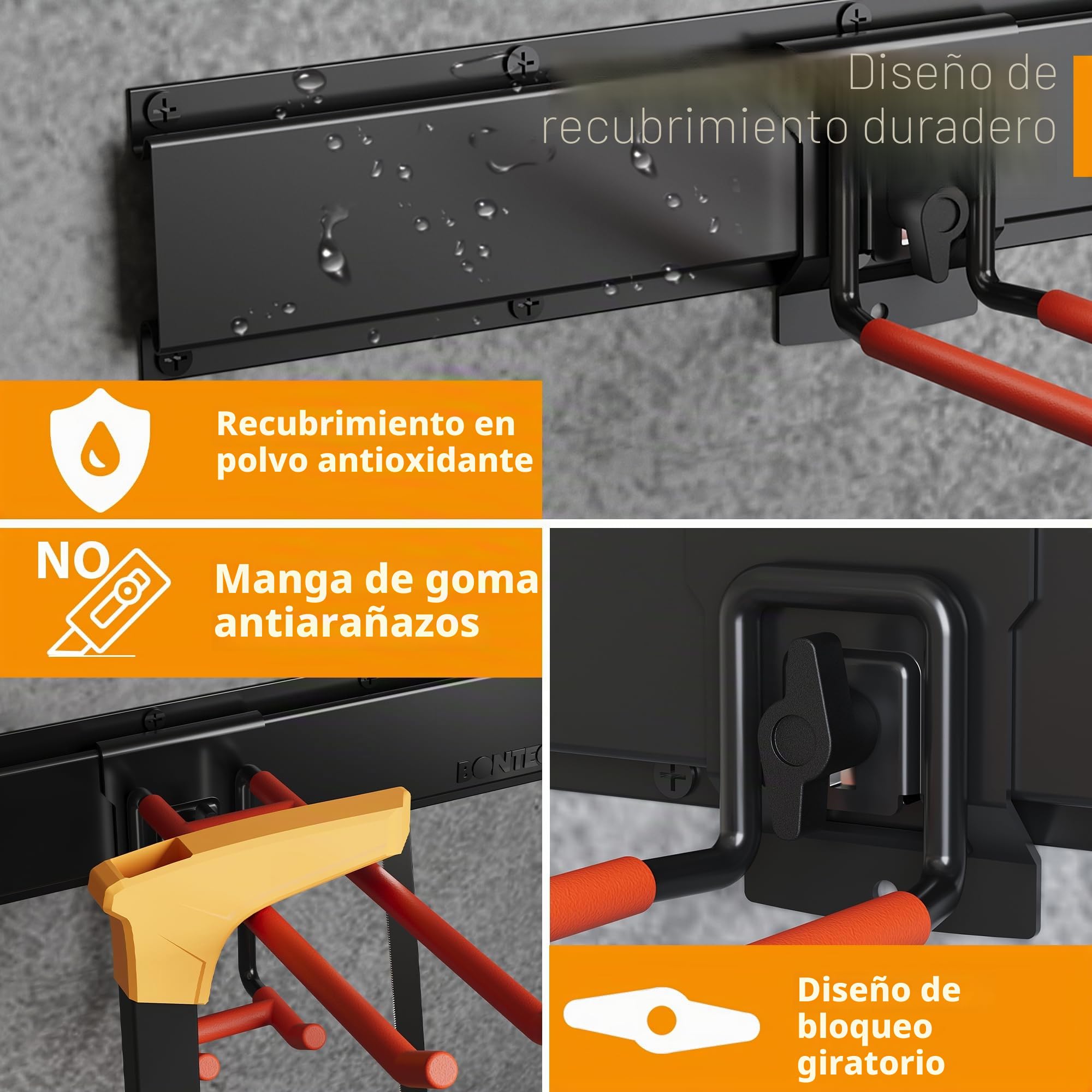 BONTEC Estantería Multifuncional Móvil, Revestimiento Duradero, Carga Máxima 215kg, Ajustable con Botón, Organizador de Herramientas, Panel de Herramientas para Garaje, Oficina y Jardín, Color Naranja