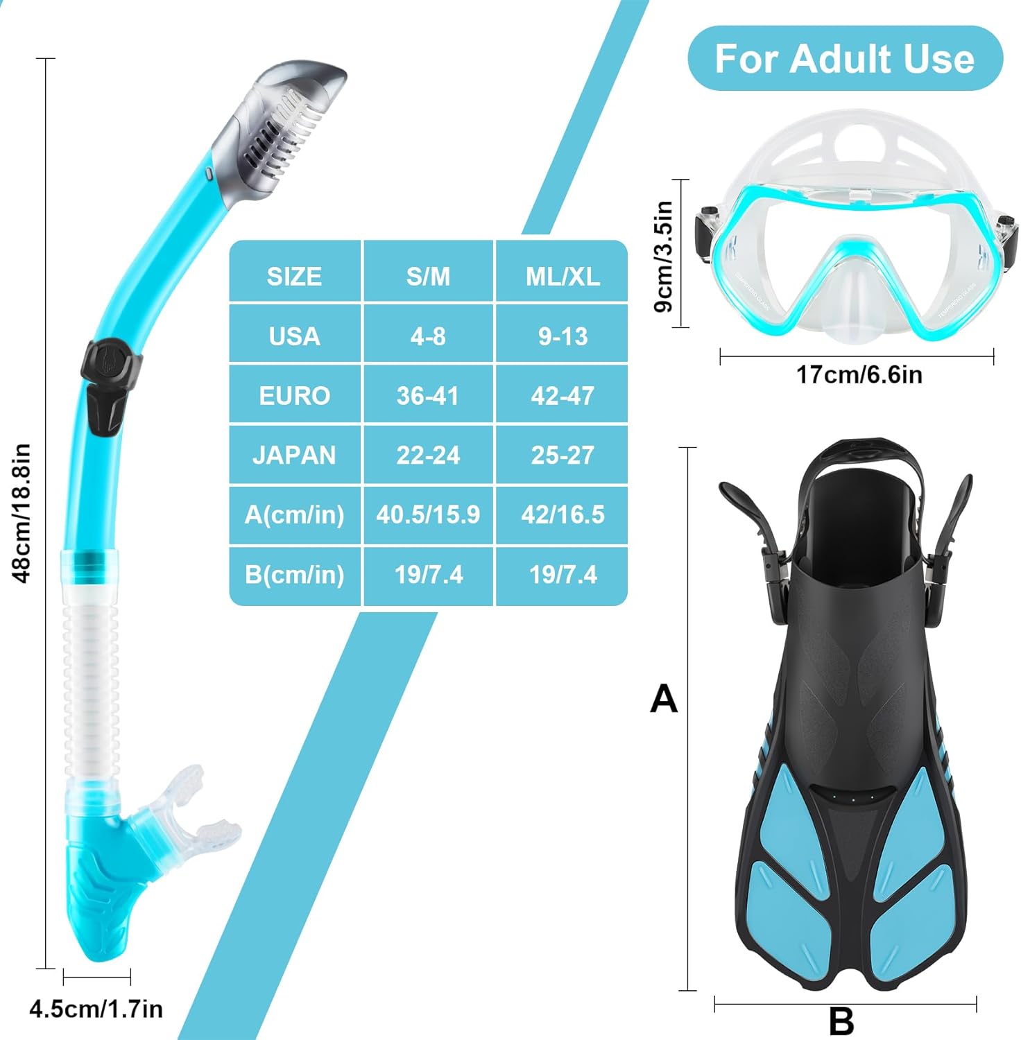 ZEEPORTE Mask Fin Snorkel Set, Travel Size Snorkeling Gear for Adults with Panoramic View Anti-Fog Mask, Trek Fins, Dry Top Snorkel and Gear Bag for Swimming Training, Snorkeling Kit Diving Packages - Image 6