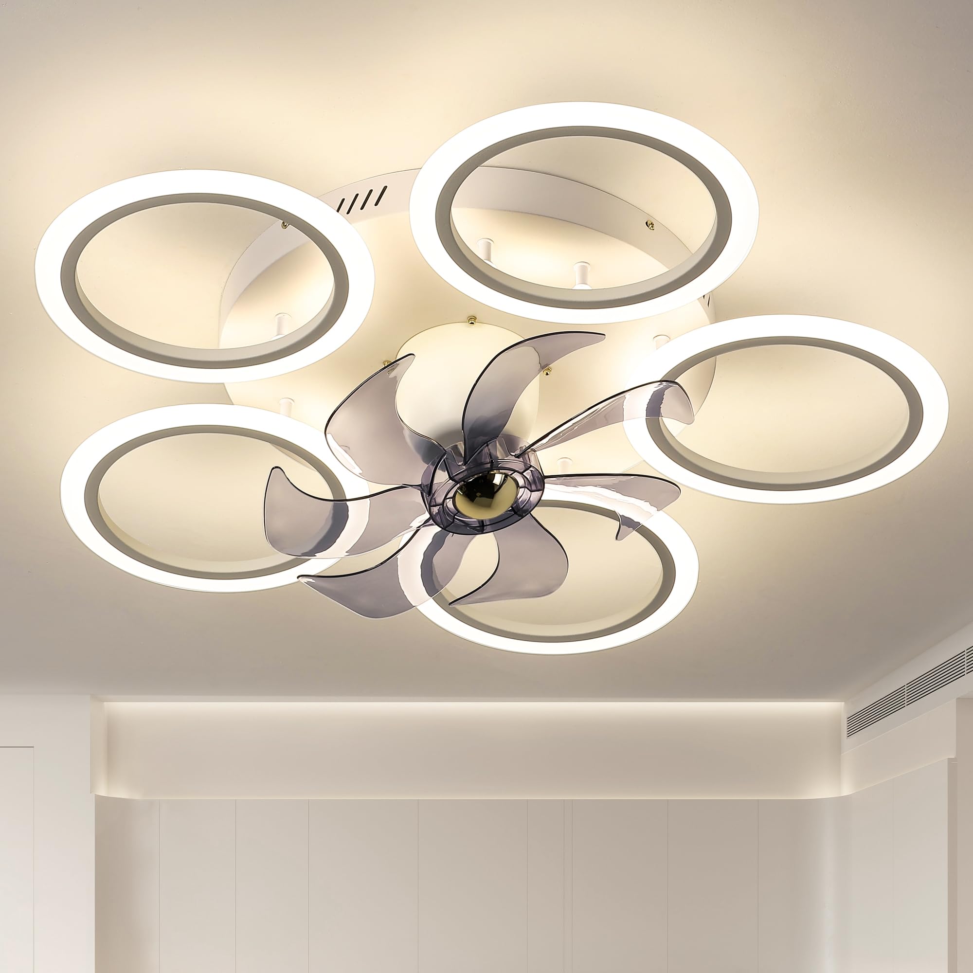 OSGNER Ceiling Fan with Lights Remote Control, 30" Flush Mount Celing Fan with LED Light, Personality Ceiling Fan with Light, 6 Speeds 3 Light Color Low Profile Ceiling Fan for Kitchen Bedroom