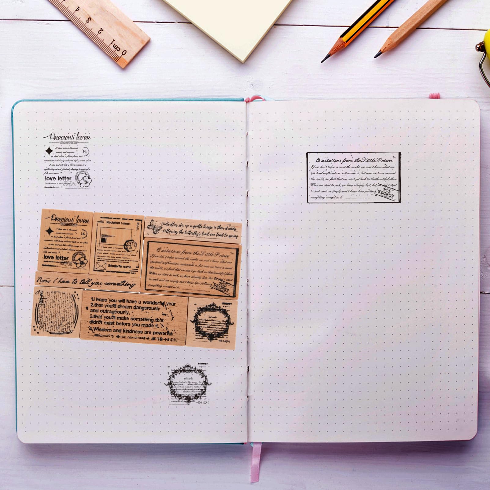 jojofuny 5 Sätze Stempelset Aus Holz Journaling-zubehör Scrapbooking Albumdekorationsstempel Junk-journal Sammelalben Dekorativer Stempel Stempeldekor Aus Holz 8 Stück * 5